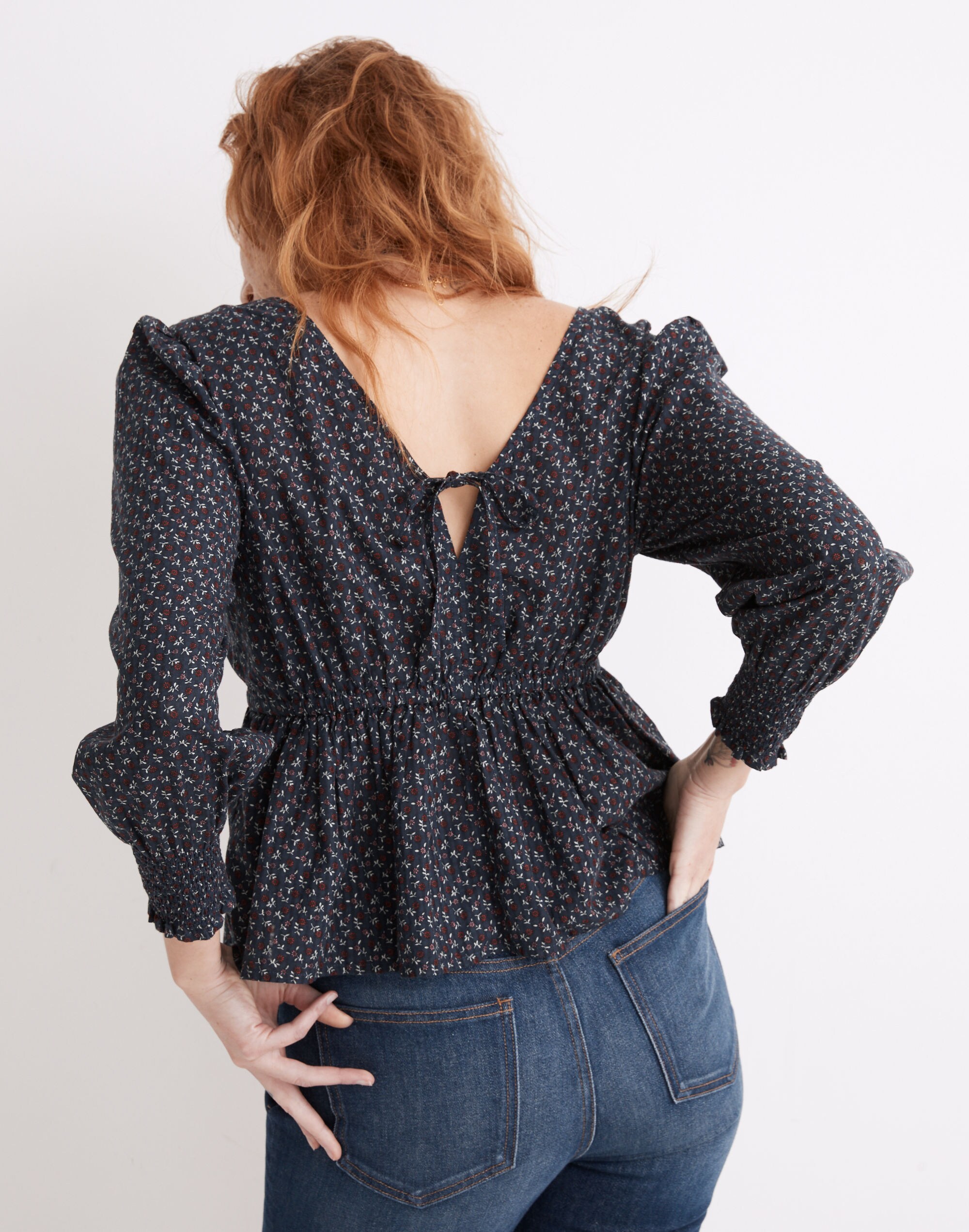 Tie-Back Peplum Top in Campden Daisies
