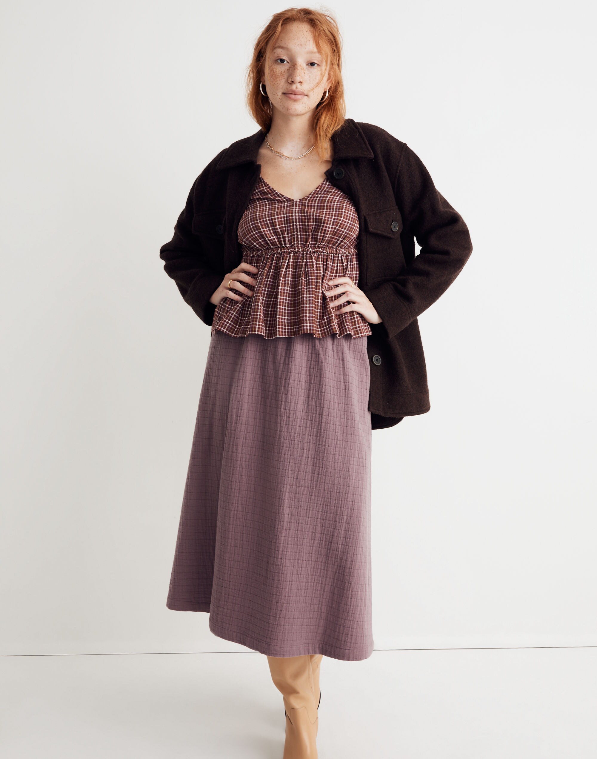 Tie-Back Peplum Top in Plaid