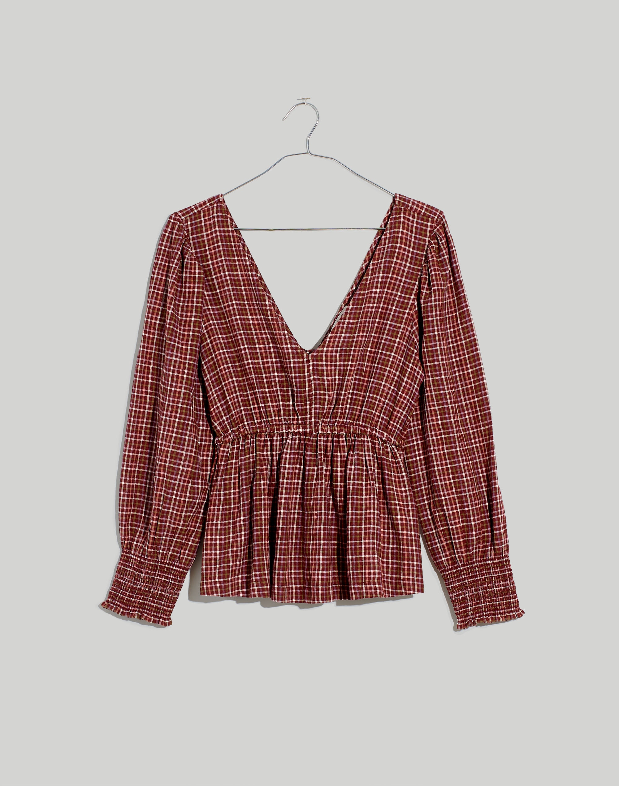 Tie-Back Peplum Top in Plaid