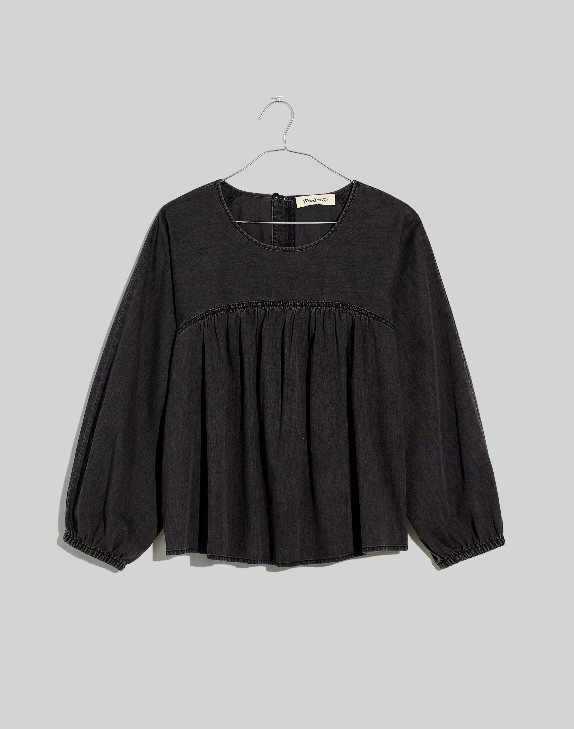 Denim Shirred Swing Shirt in Lunar Wash