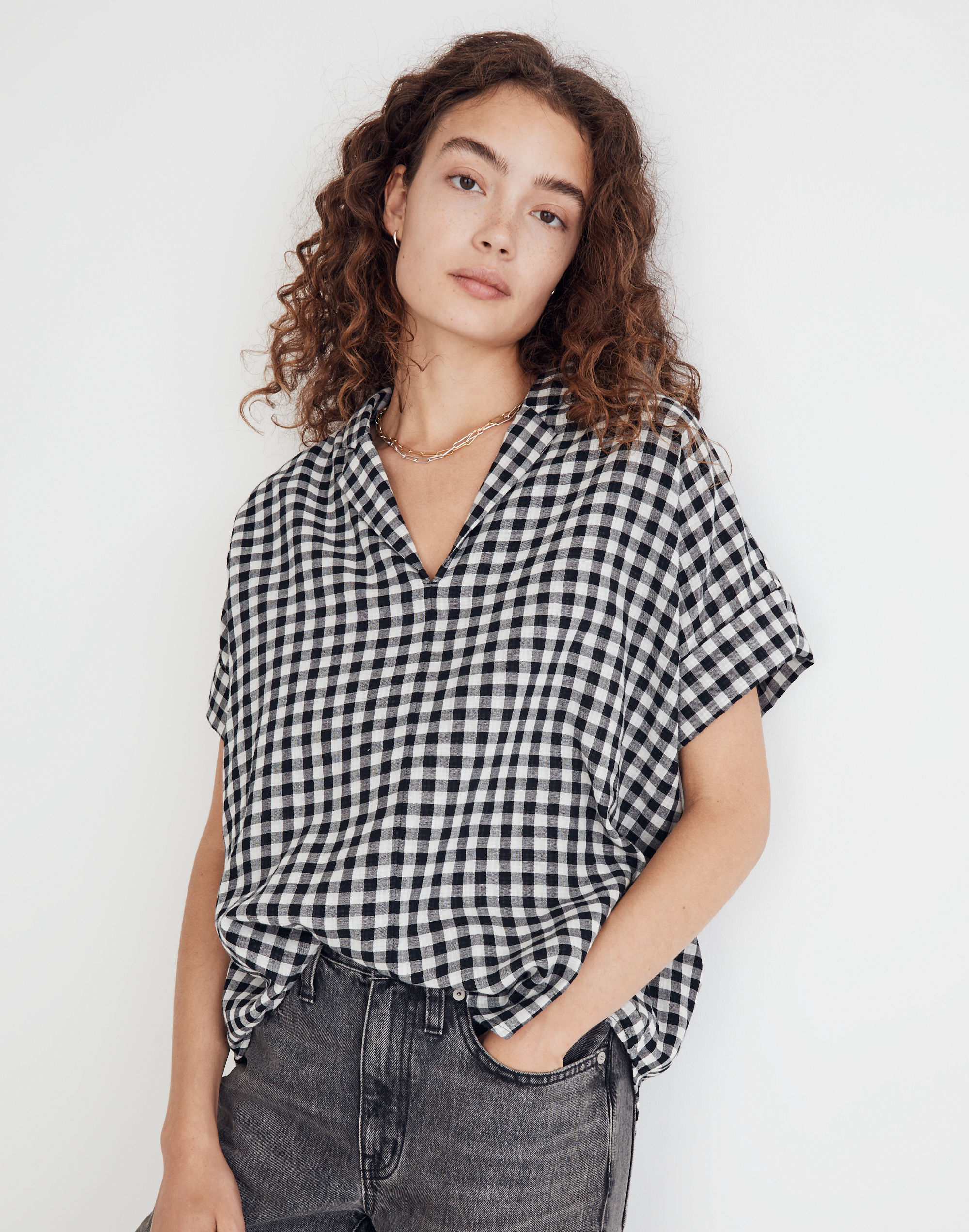 swenson popover shirt in double-faced gingham