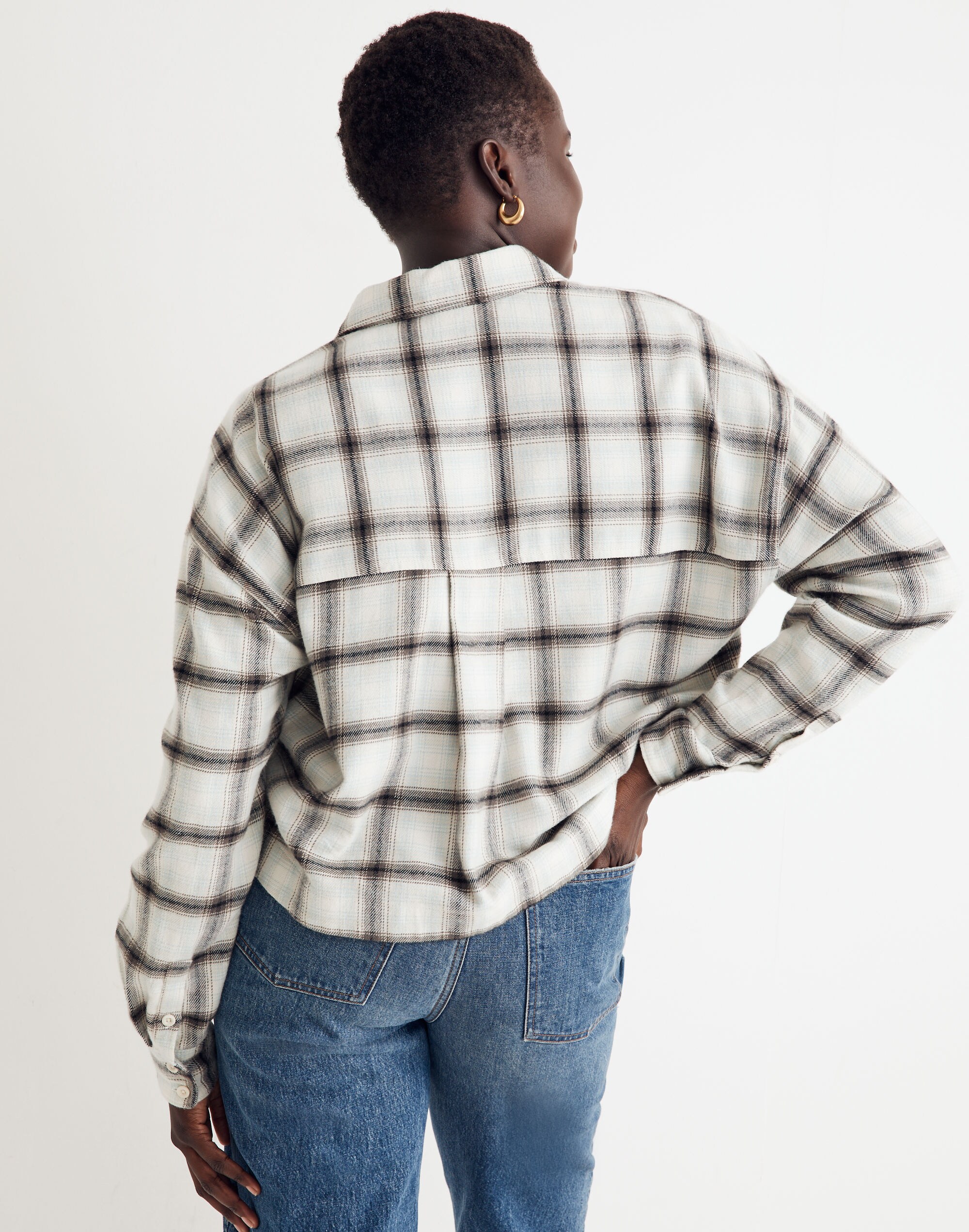 Flannel Dolman Crop Shirt in Plaid