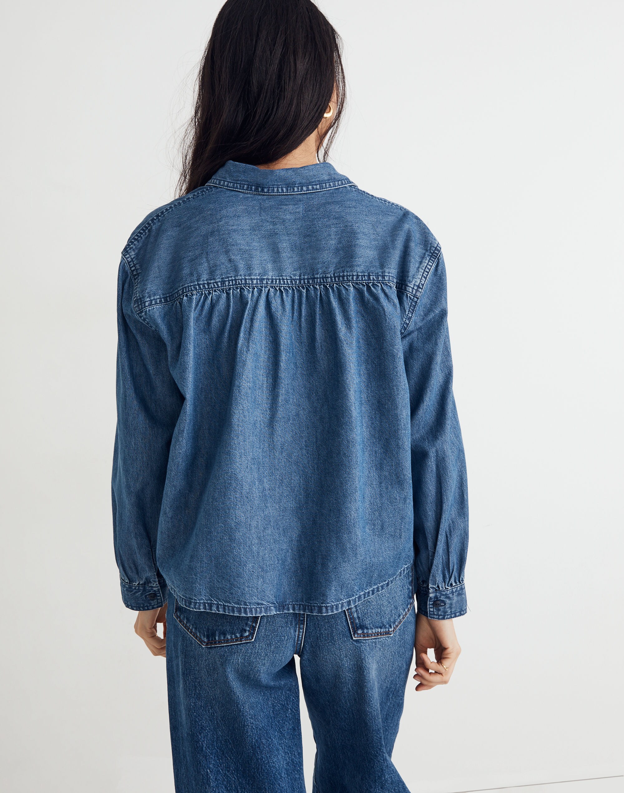 Shirred-Back Crop Shirt: TENCEL&trade; Denim Edition