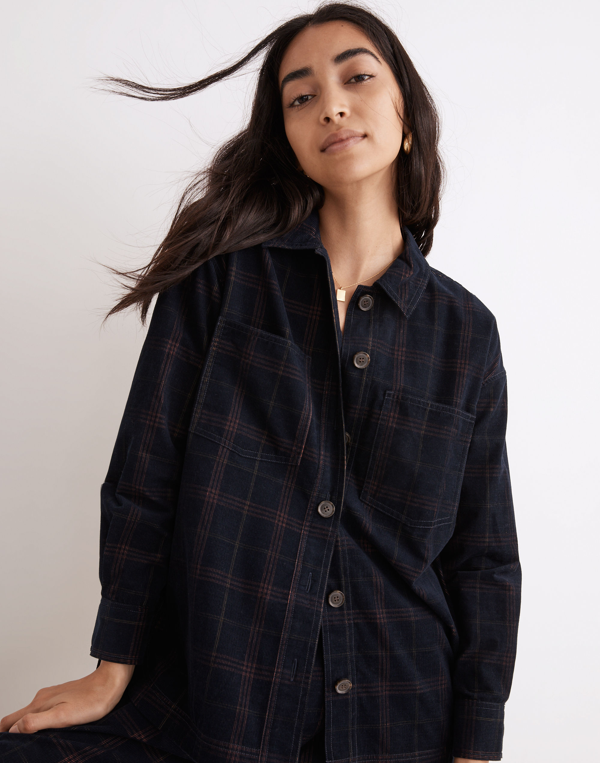 Corduroy Kentwood Oversized Shirt-Jacket in Plaid