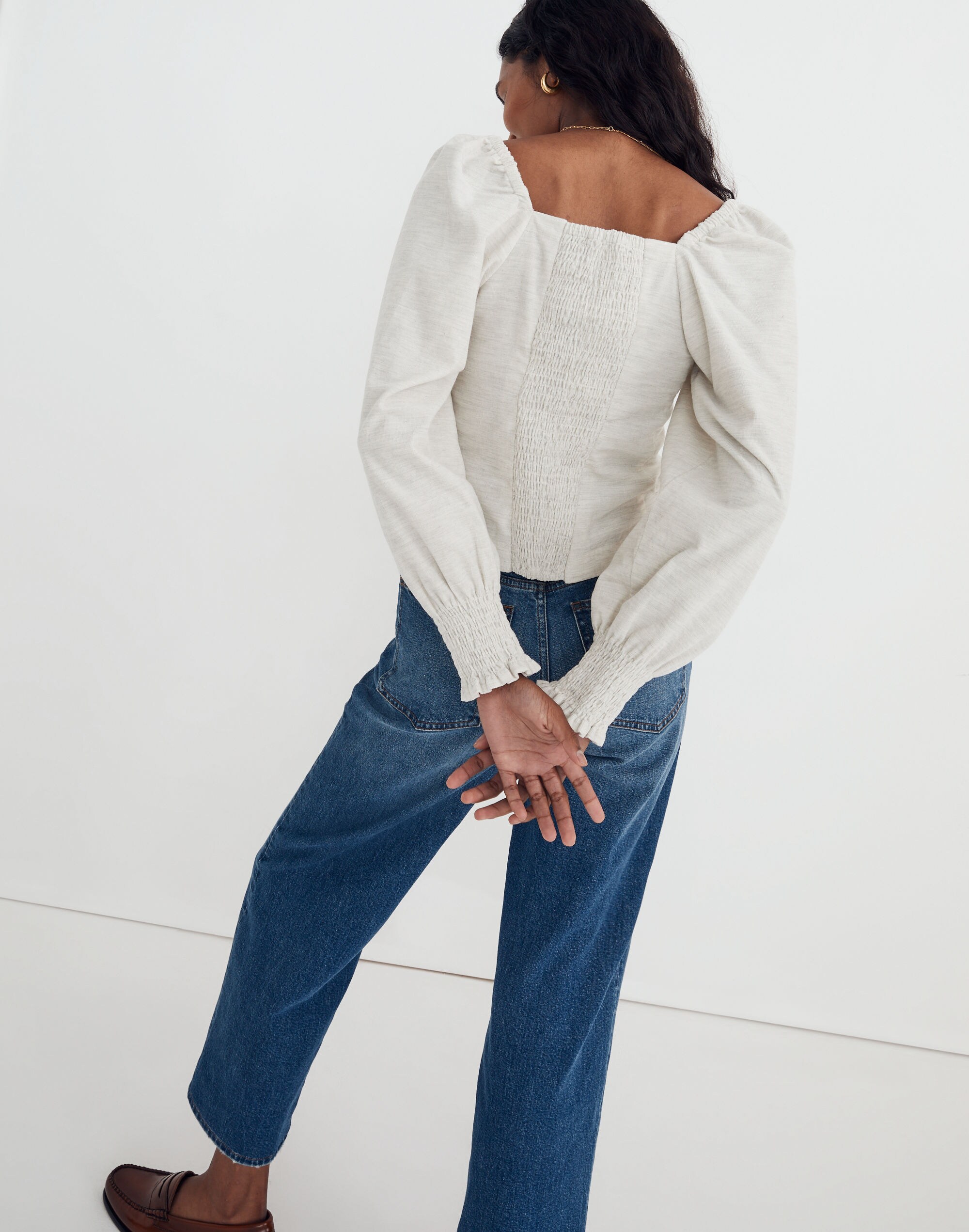 Corduroy Sweetheart Smocked-Back Top