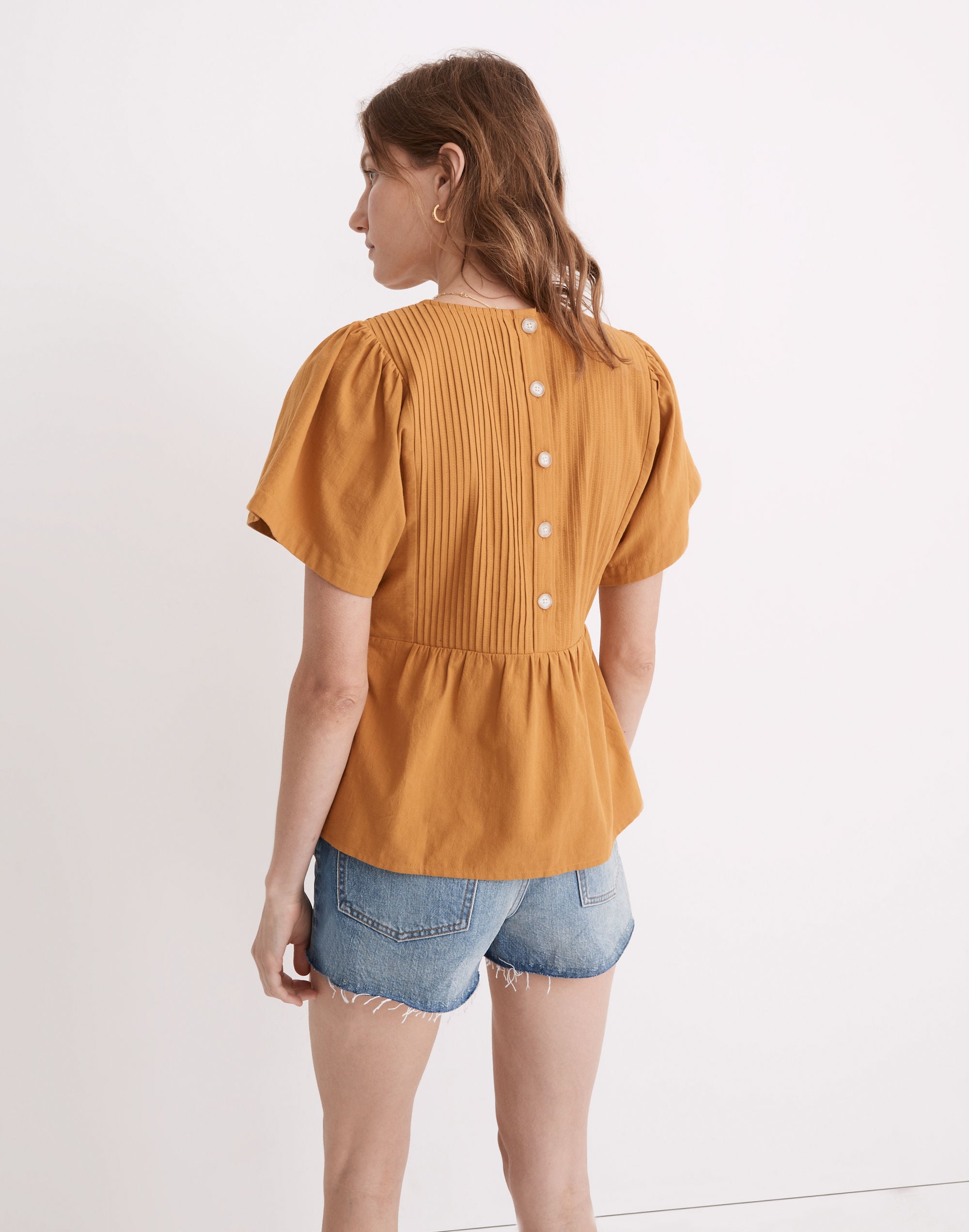 Pleated Flutter-Sleeve Top