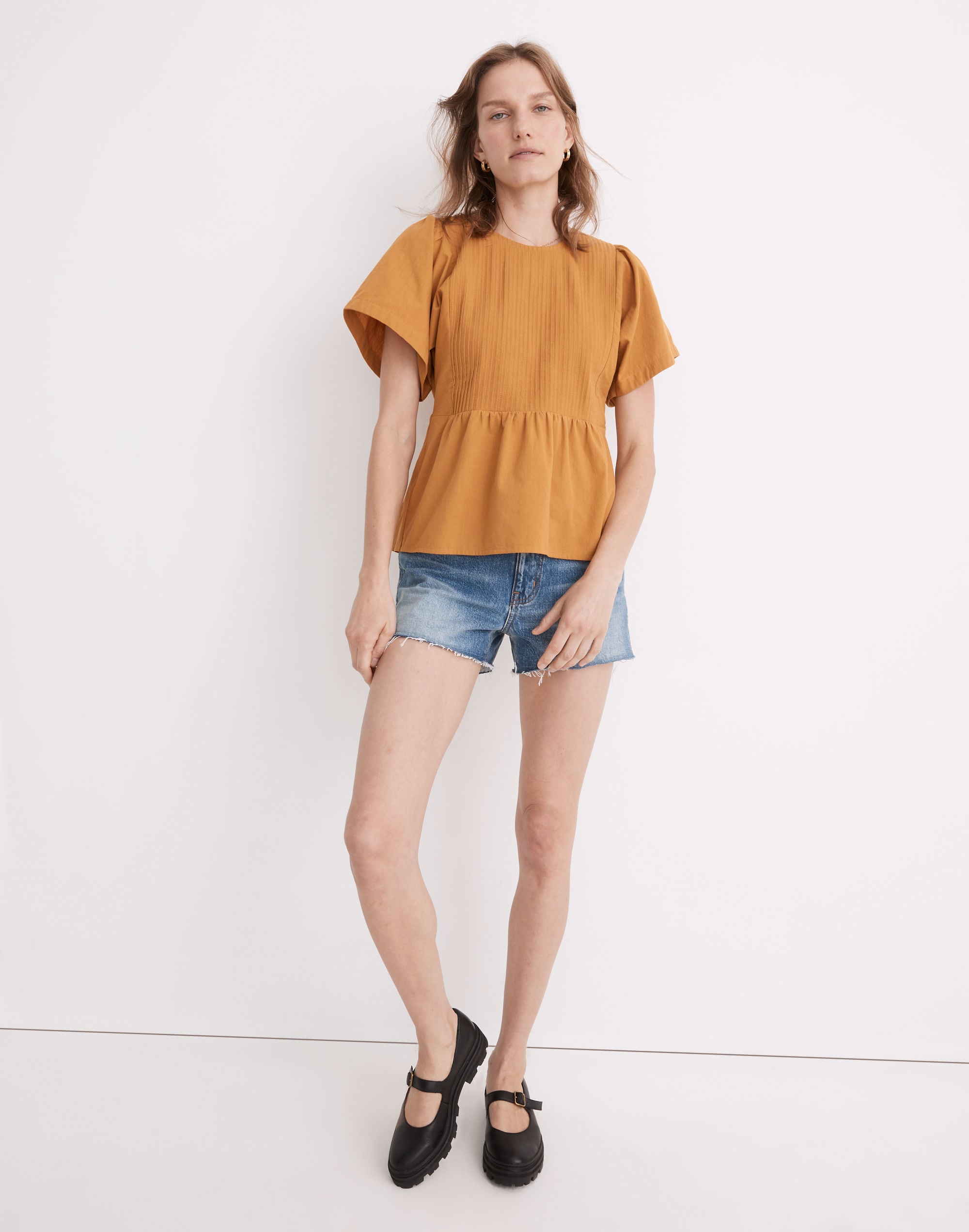 Pleated Flutter-Sleeve Top