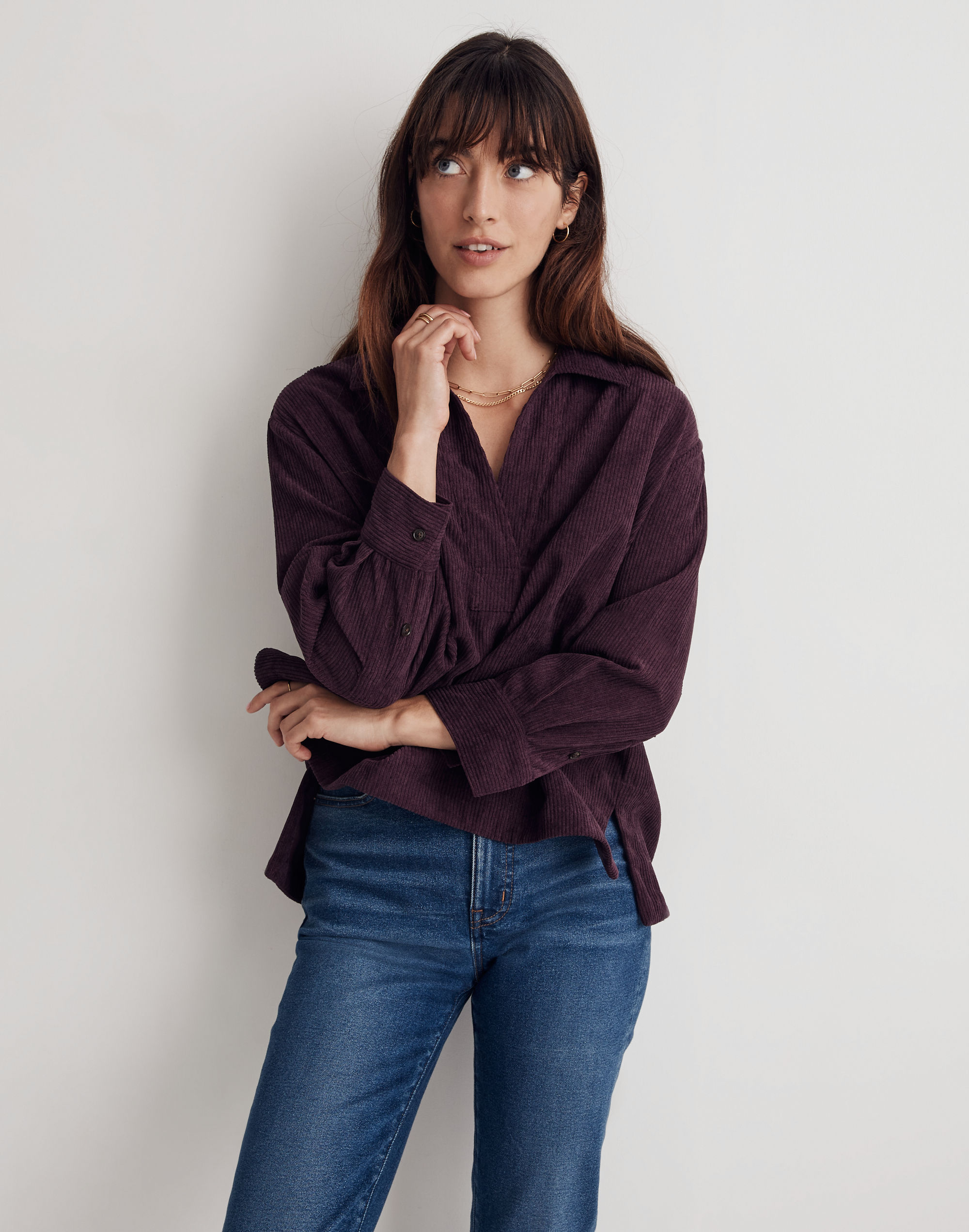 Corduroy Lakeline Long-Sleeve Popover Shirt