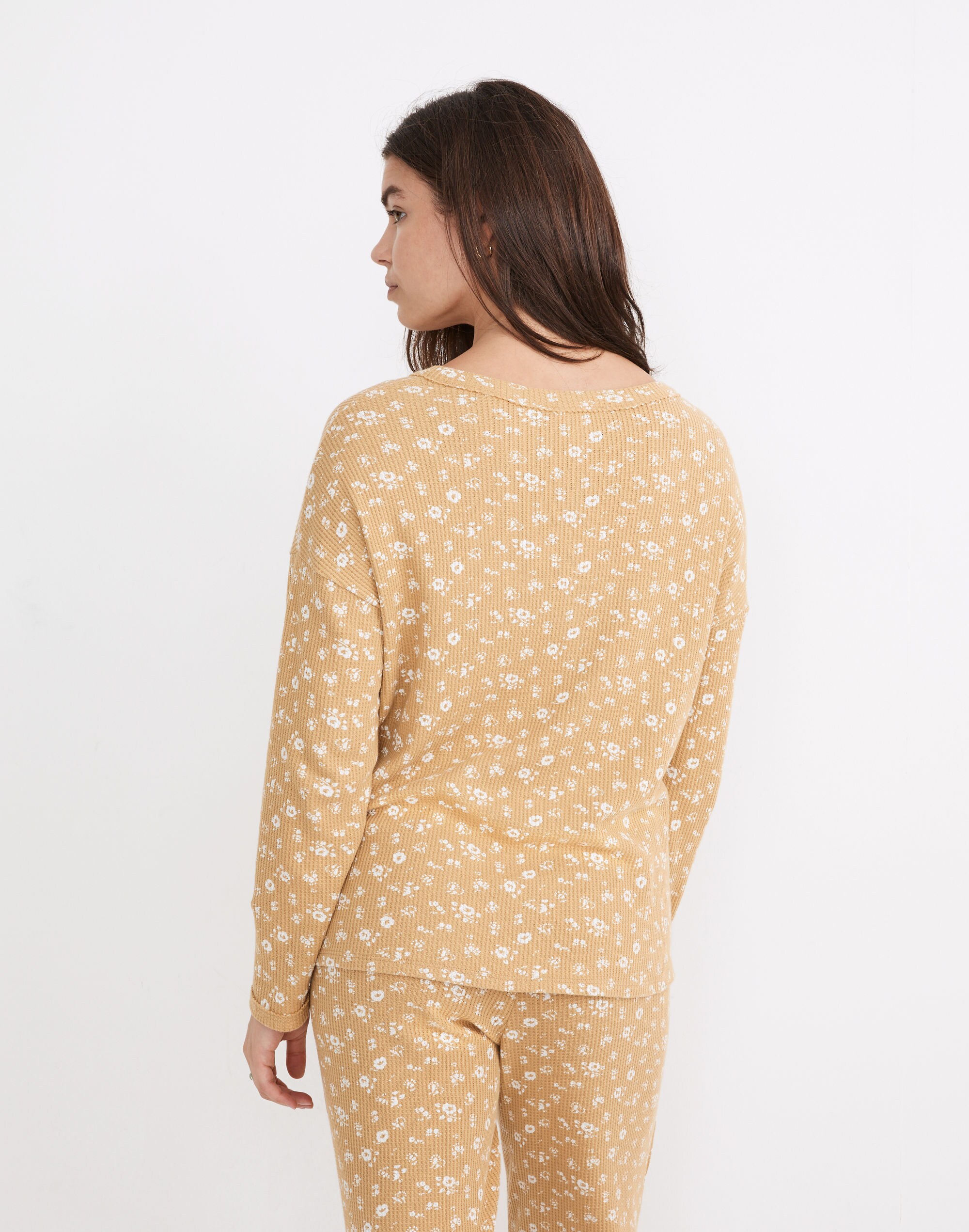 Waffle Knit Henley Pajama Top in Hillcrest Floral