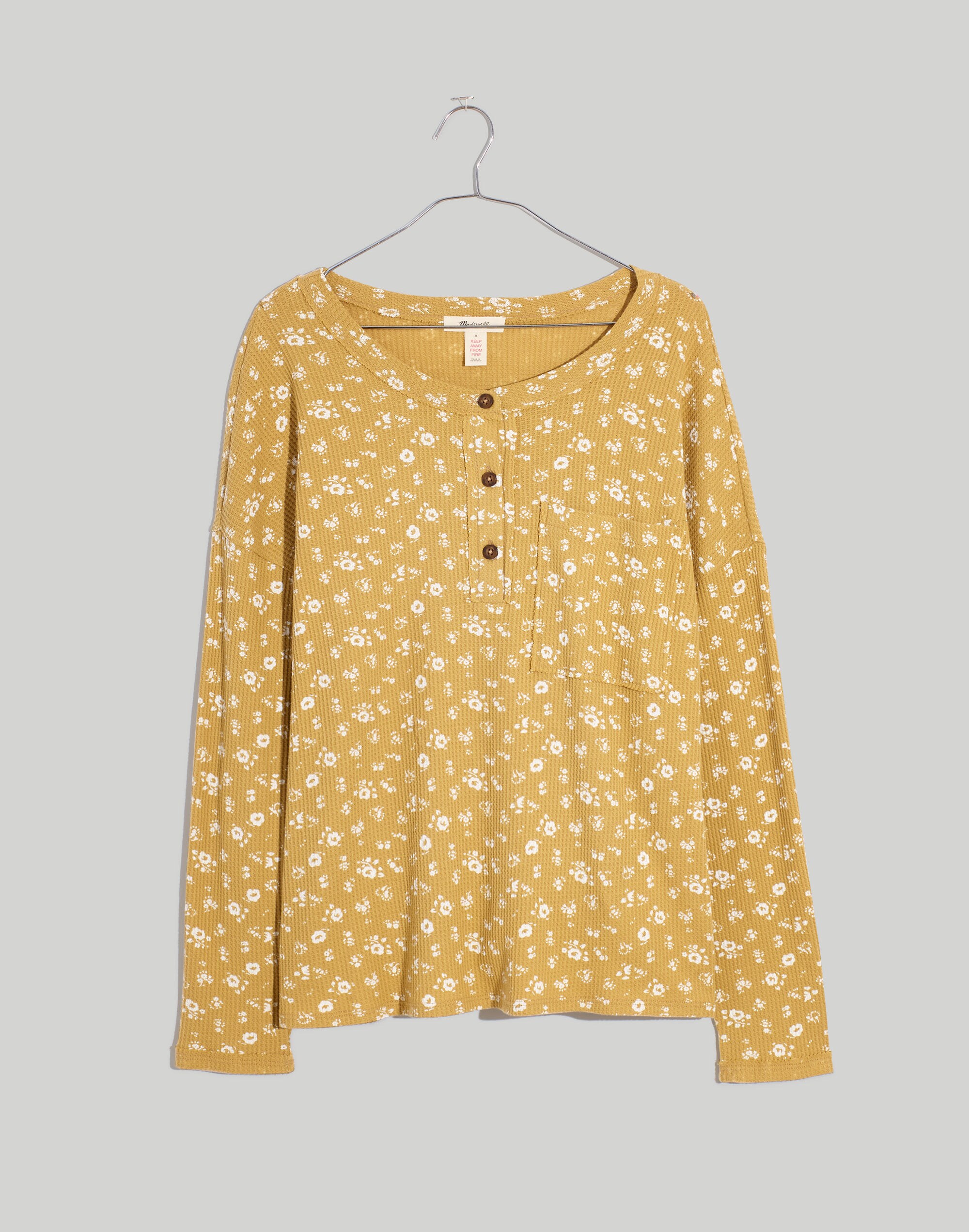 Waffle Knit Henley Pajama Top in Hillcrest Floral