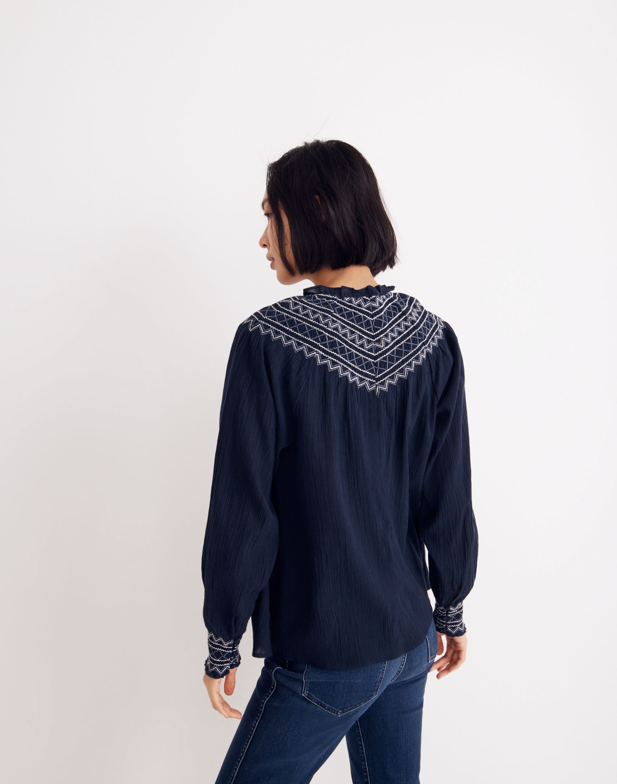 embroidered smockneck top