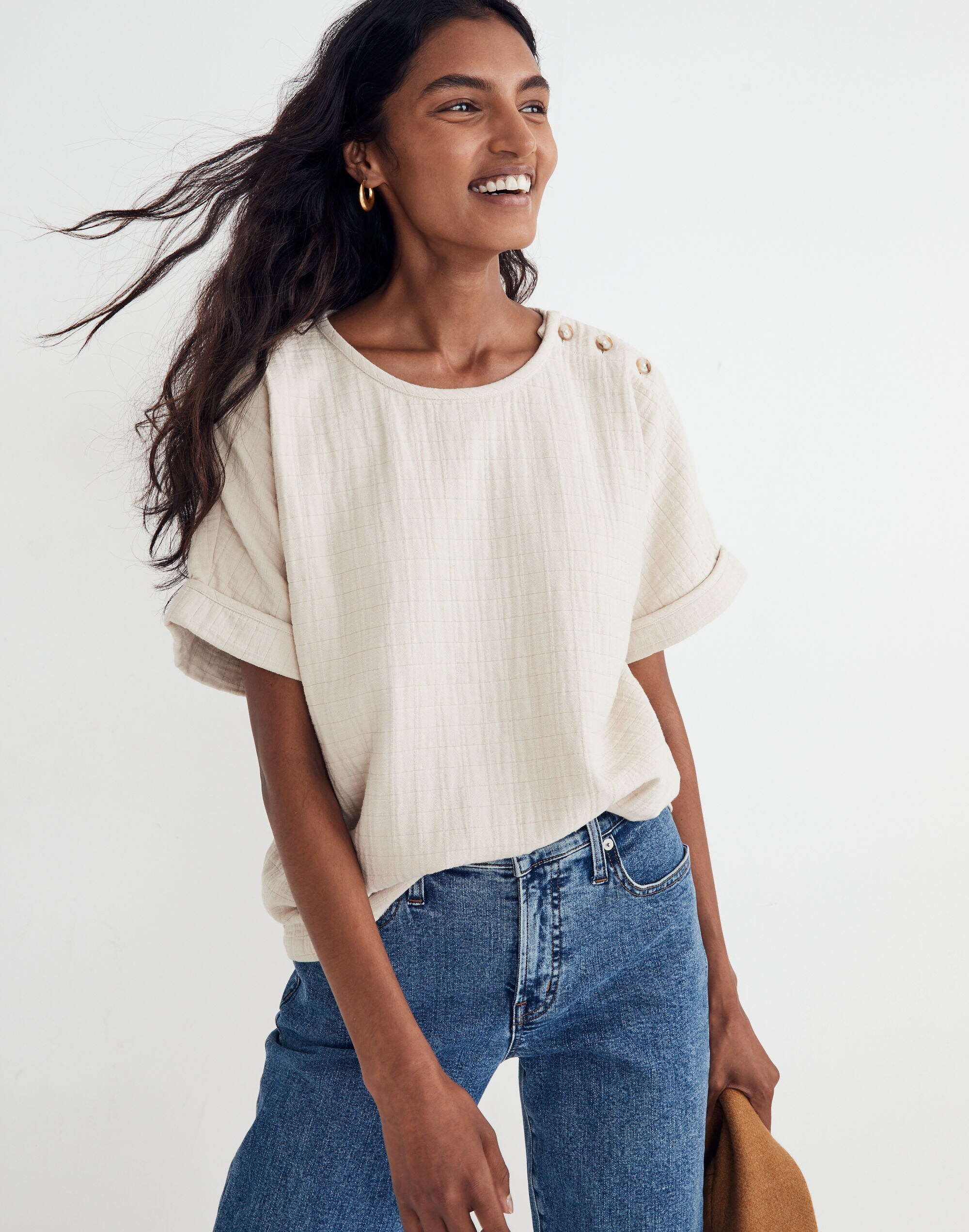 Quilted Button-Shoulder Top | Madewell