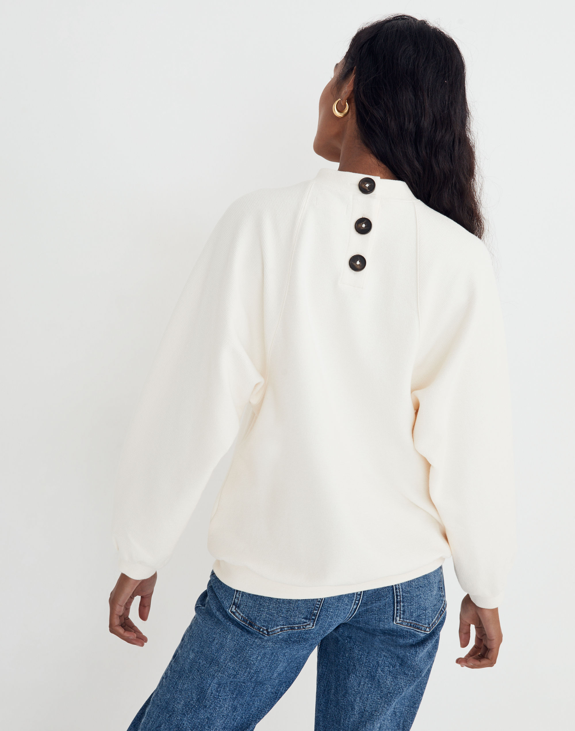 Button-Back Mockneck Top