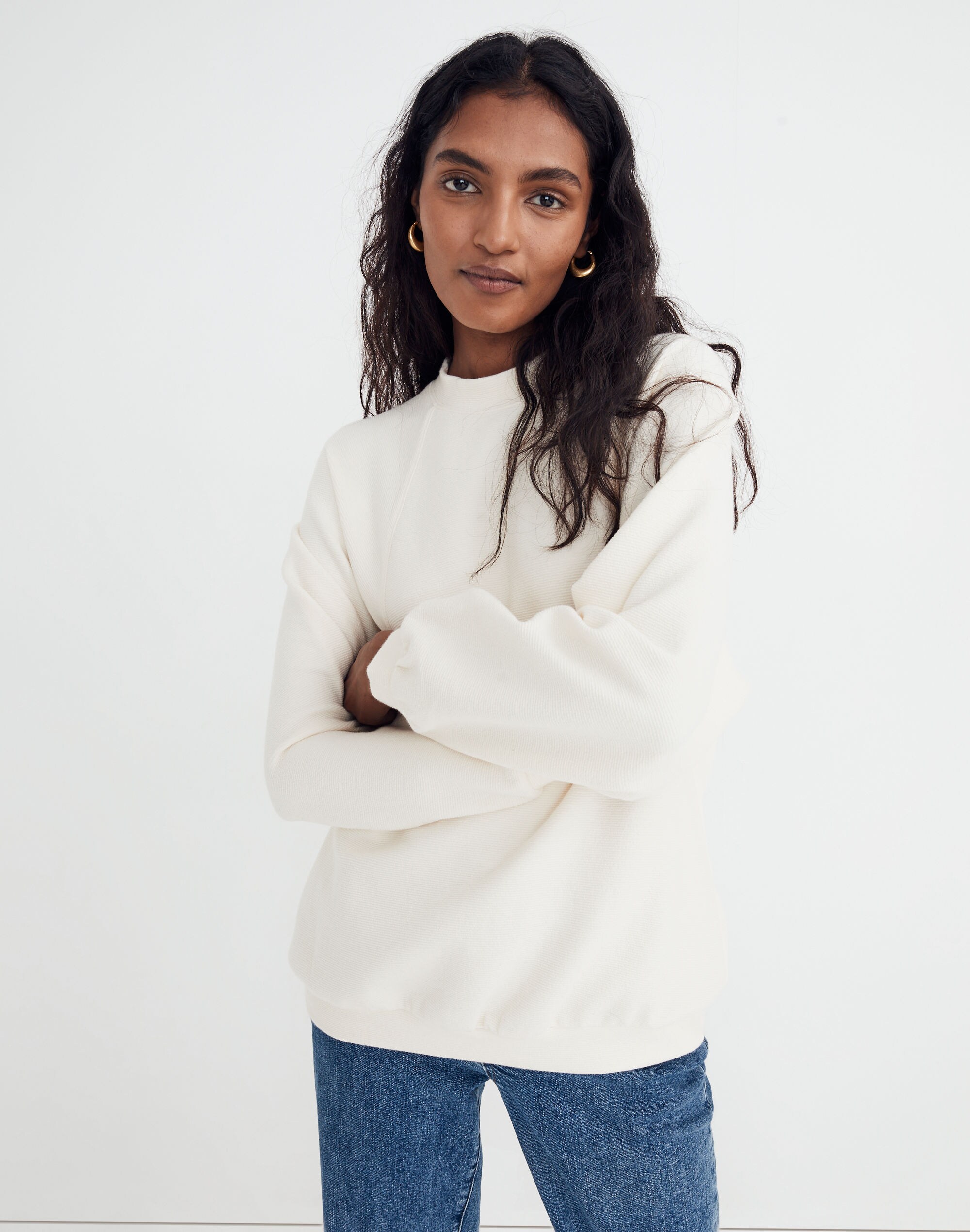 Button-Back Mockneck Top