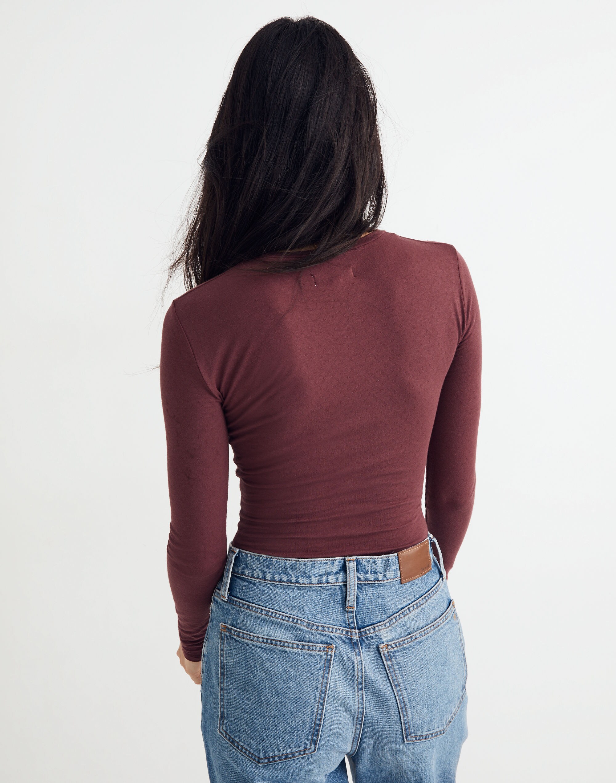 Pointelle Long-Sleeve Thong Bodysuit