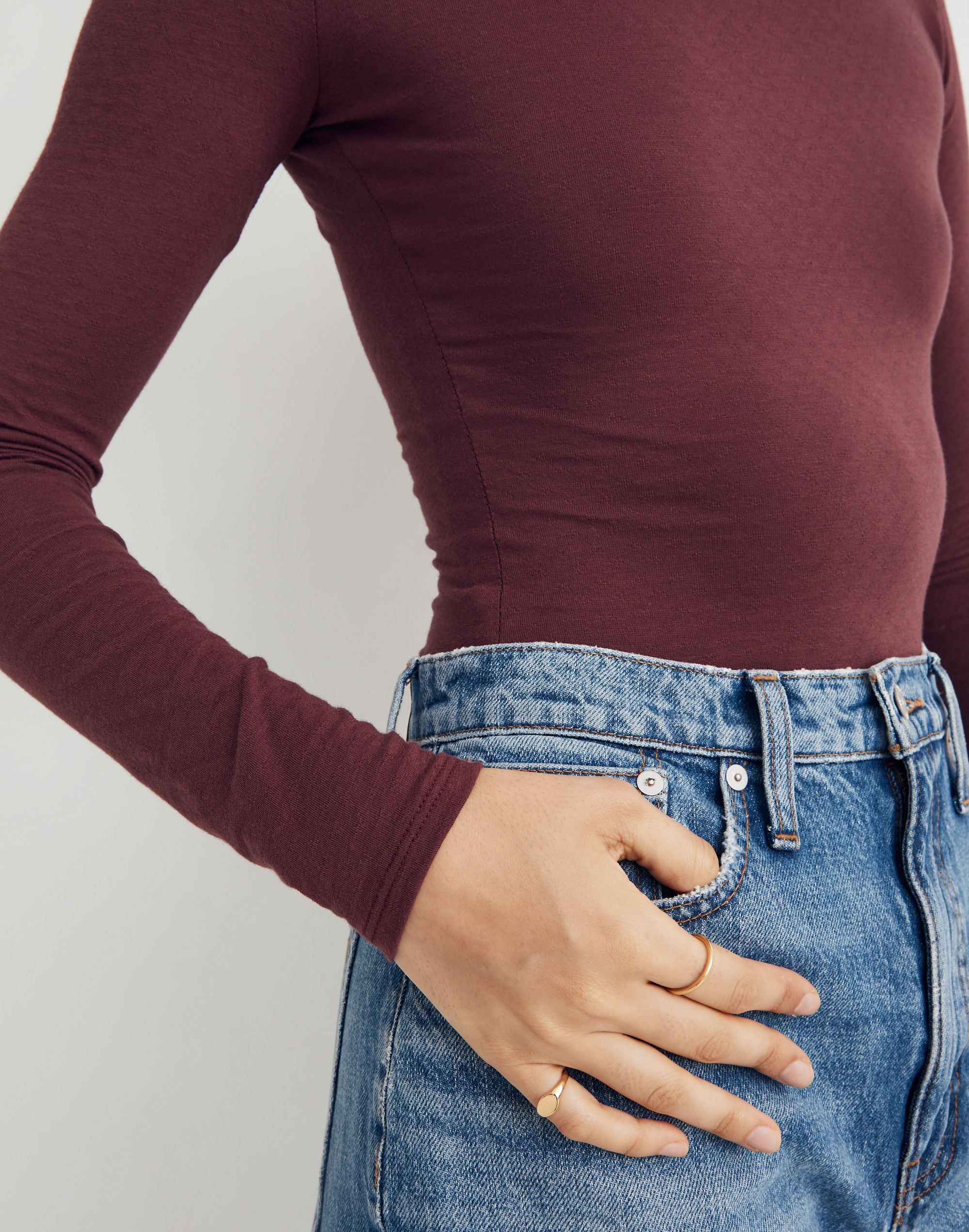 Pointelle Long-Sleeve Thong Bodysuit