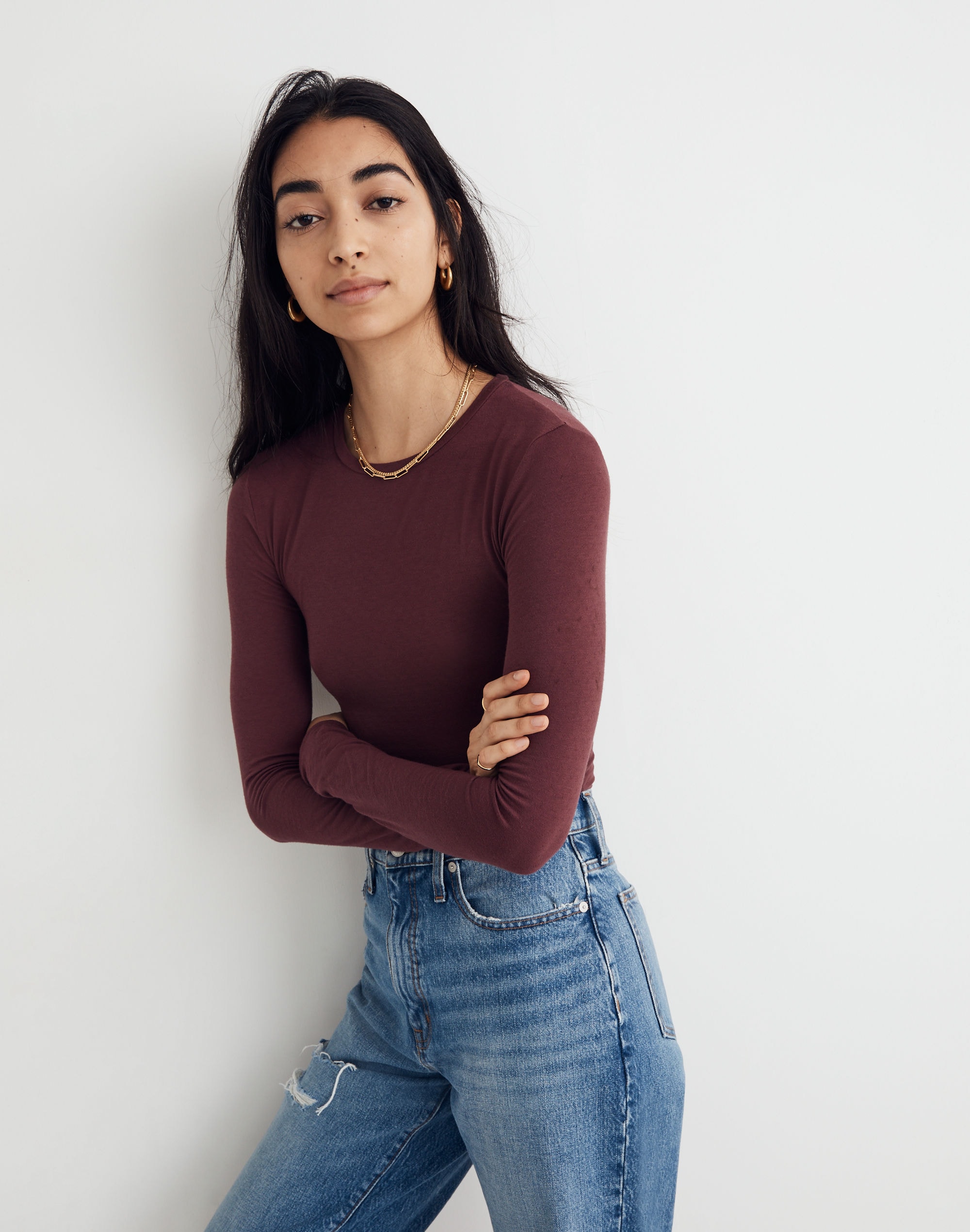 Pointelle Long-Sleeve Thong Bodysuit