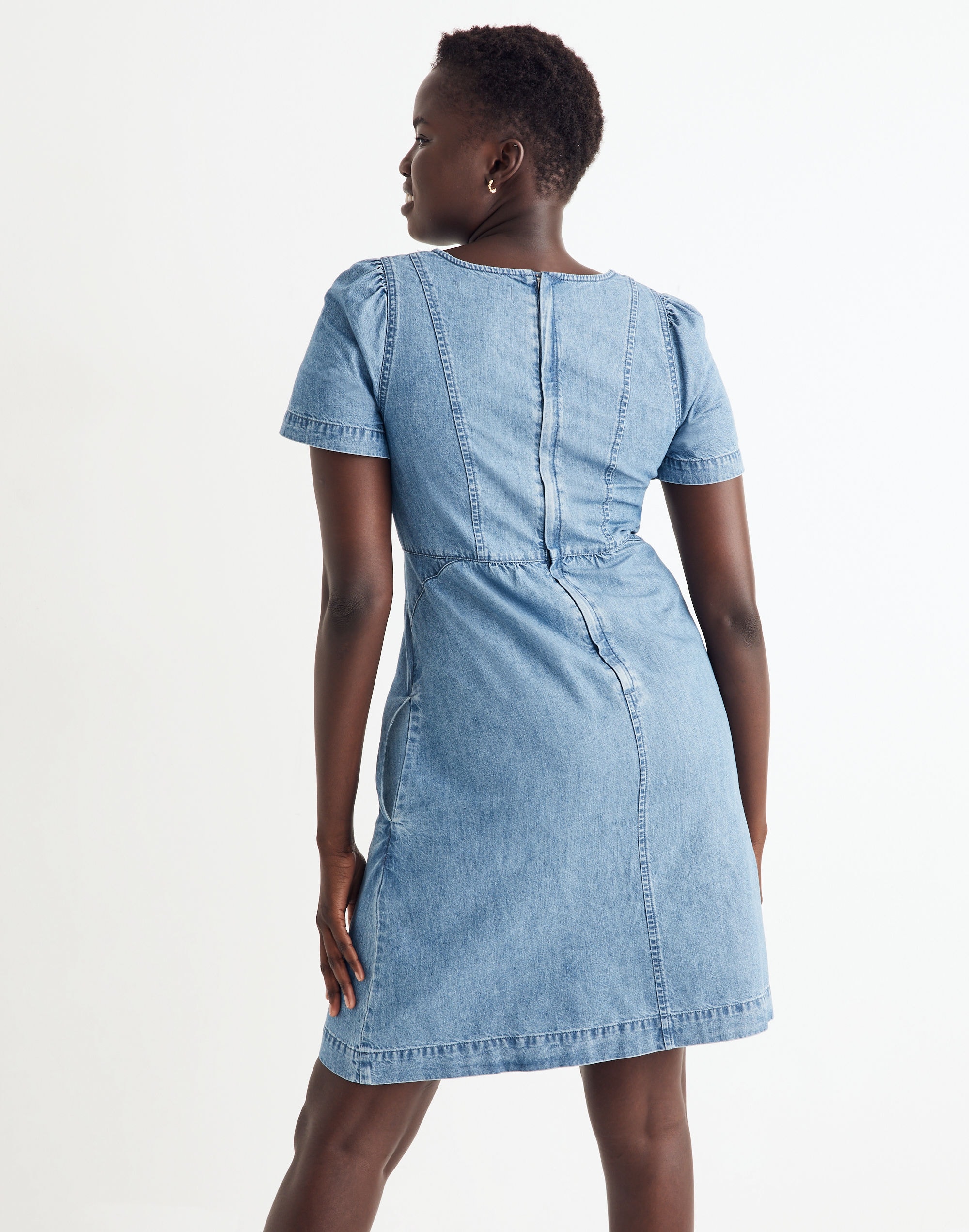 Denim Flutter-Sleeve Midi Dress in Amberley Wash