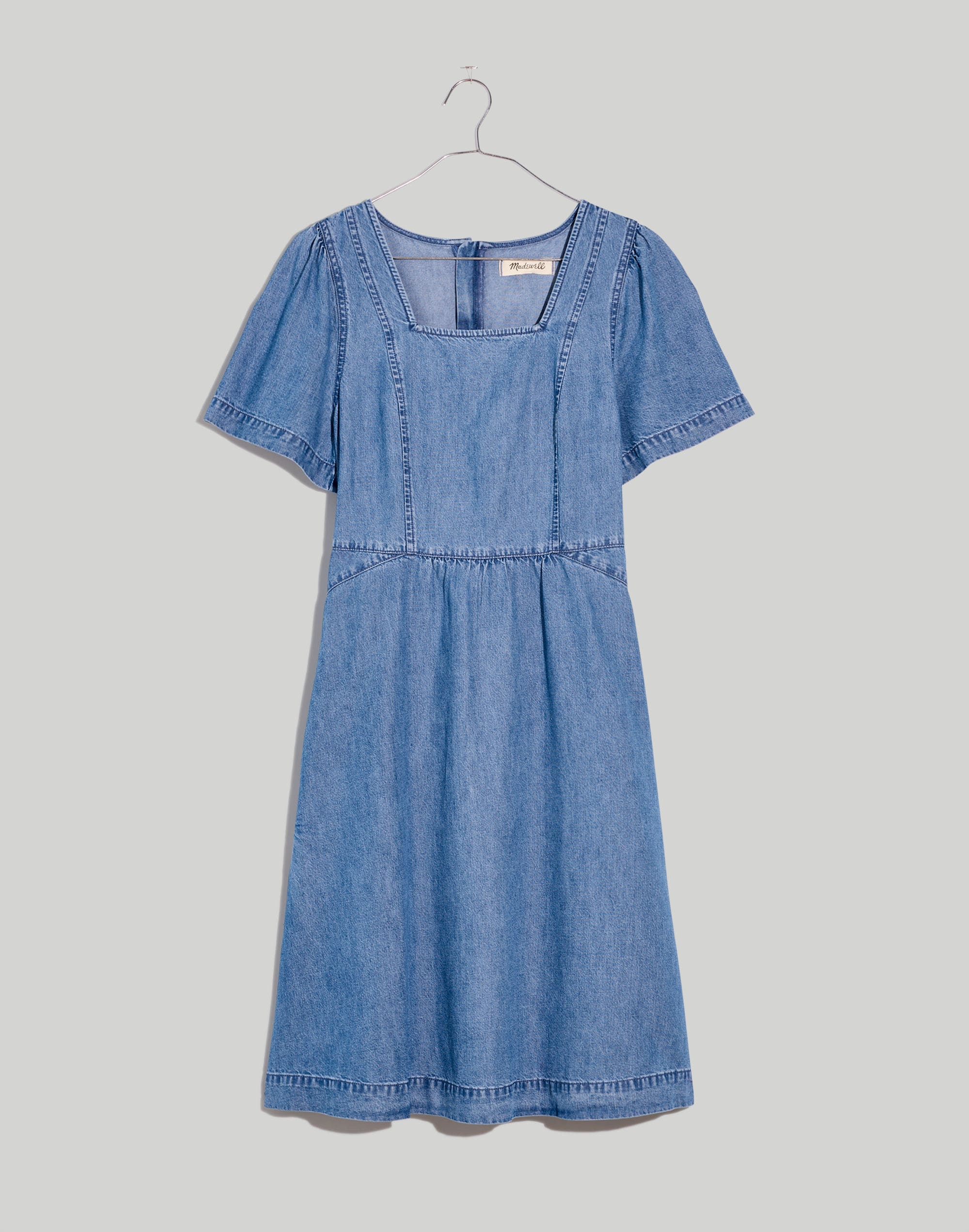 Denim Flutter-Sleeve Midi Dress in Amberley Wash