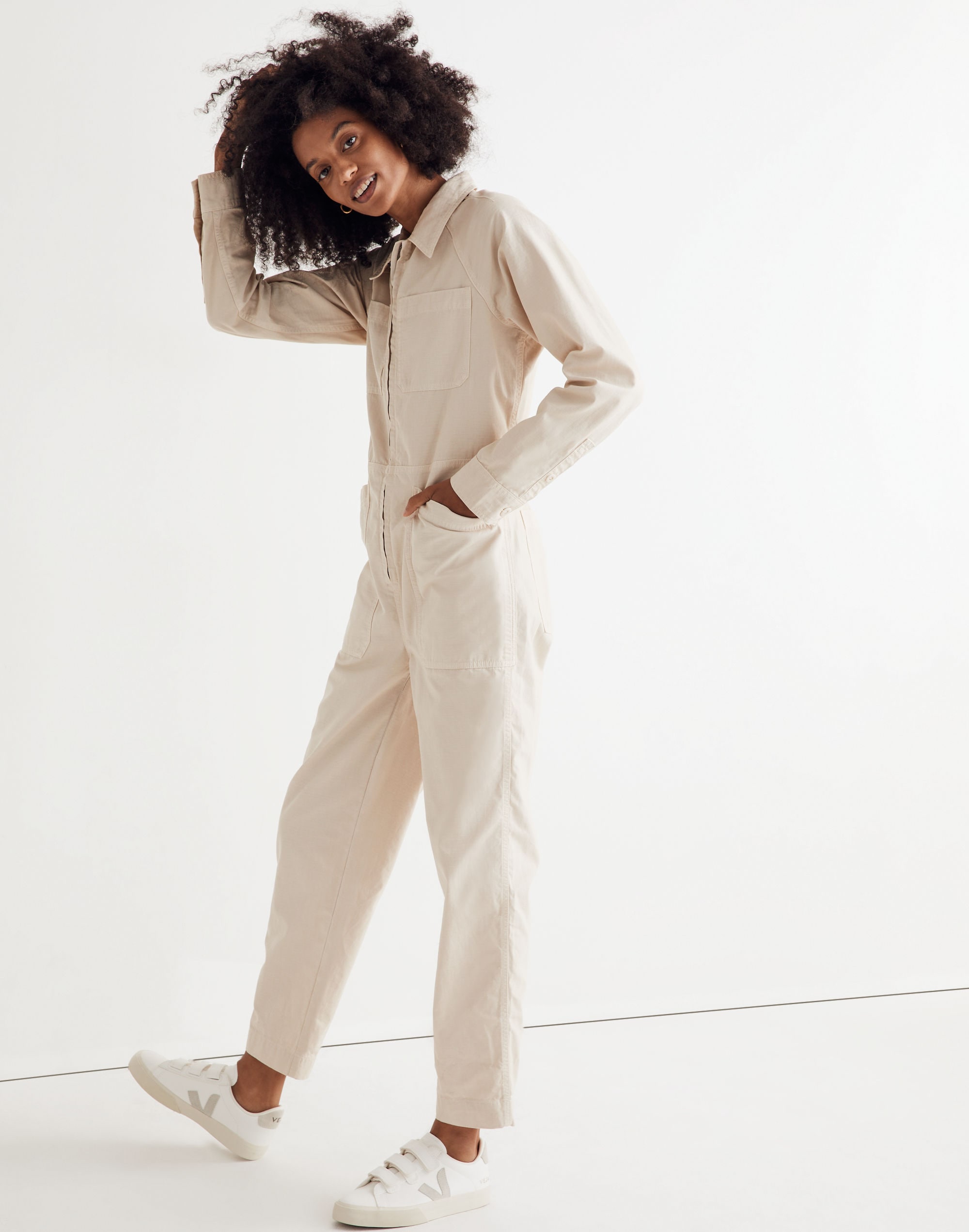Zip-Front Cropped Coverall Jumpsuit