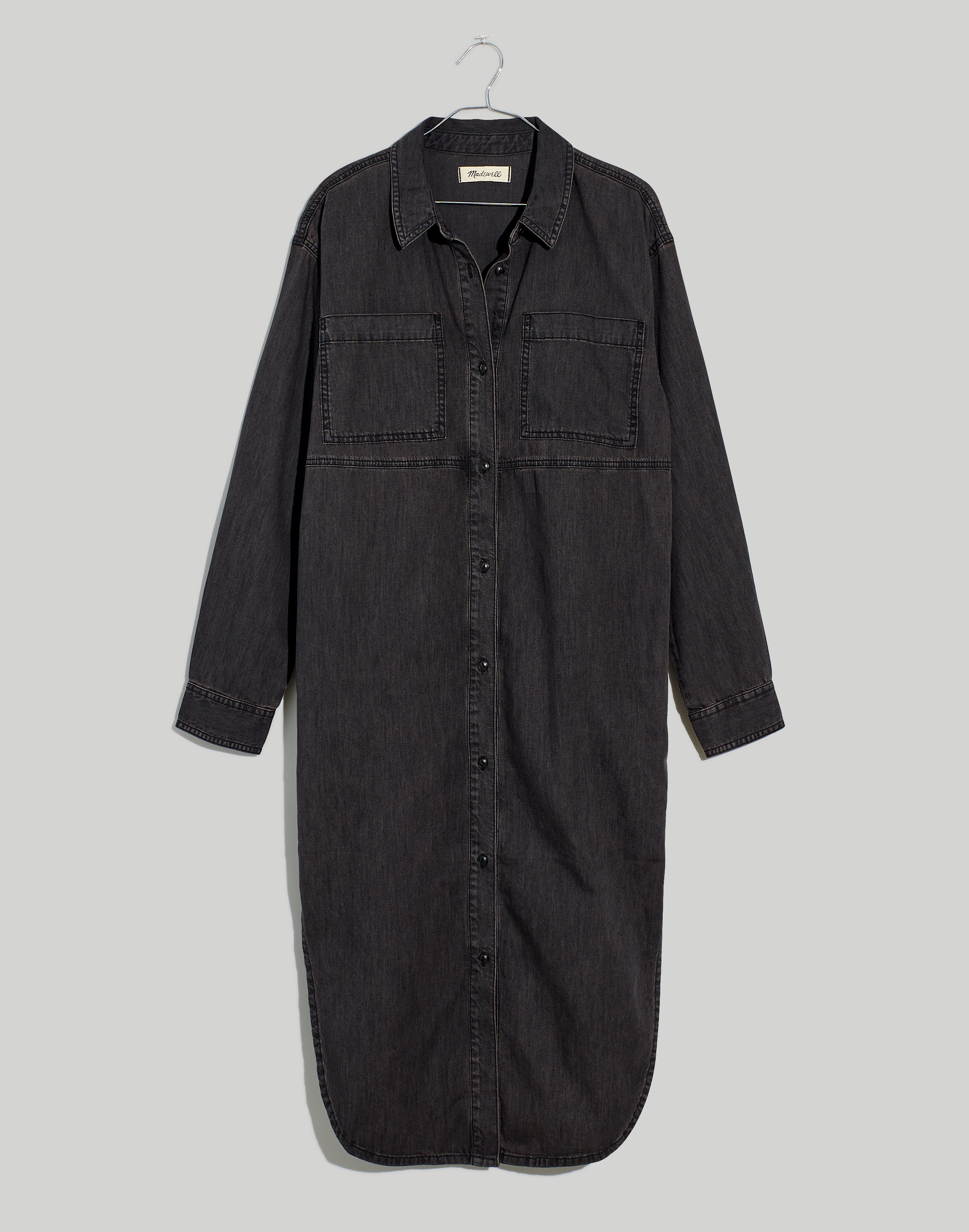 Denim Button-Front Midi Shirtdress in Lunar Wash