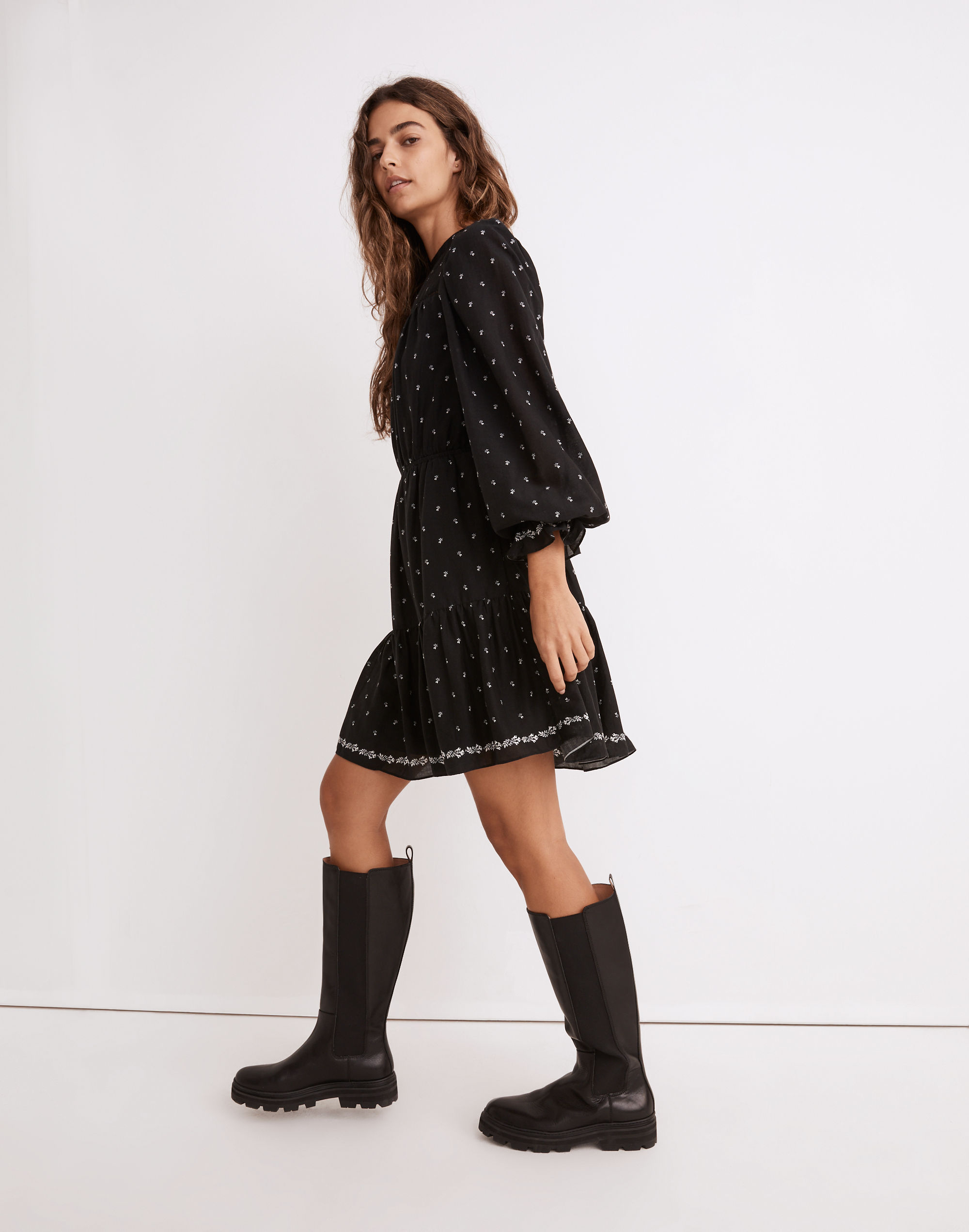 Mockneck Mini Dress in Welsh Blossoms