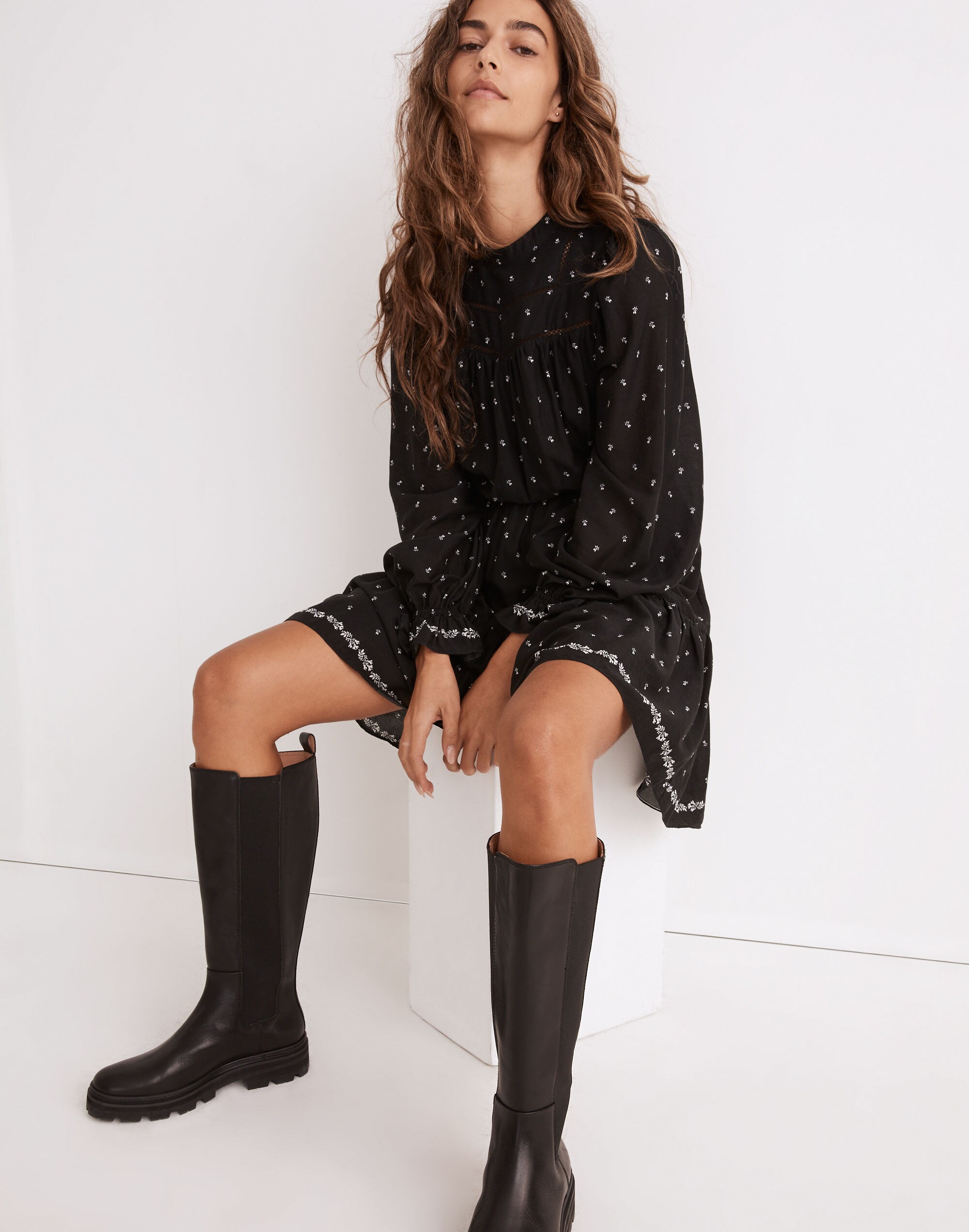 Mockneck Mini Dress in Welsh Blossoms