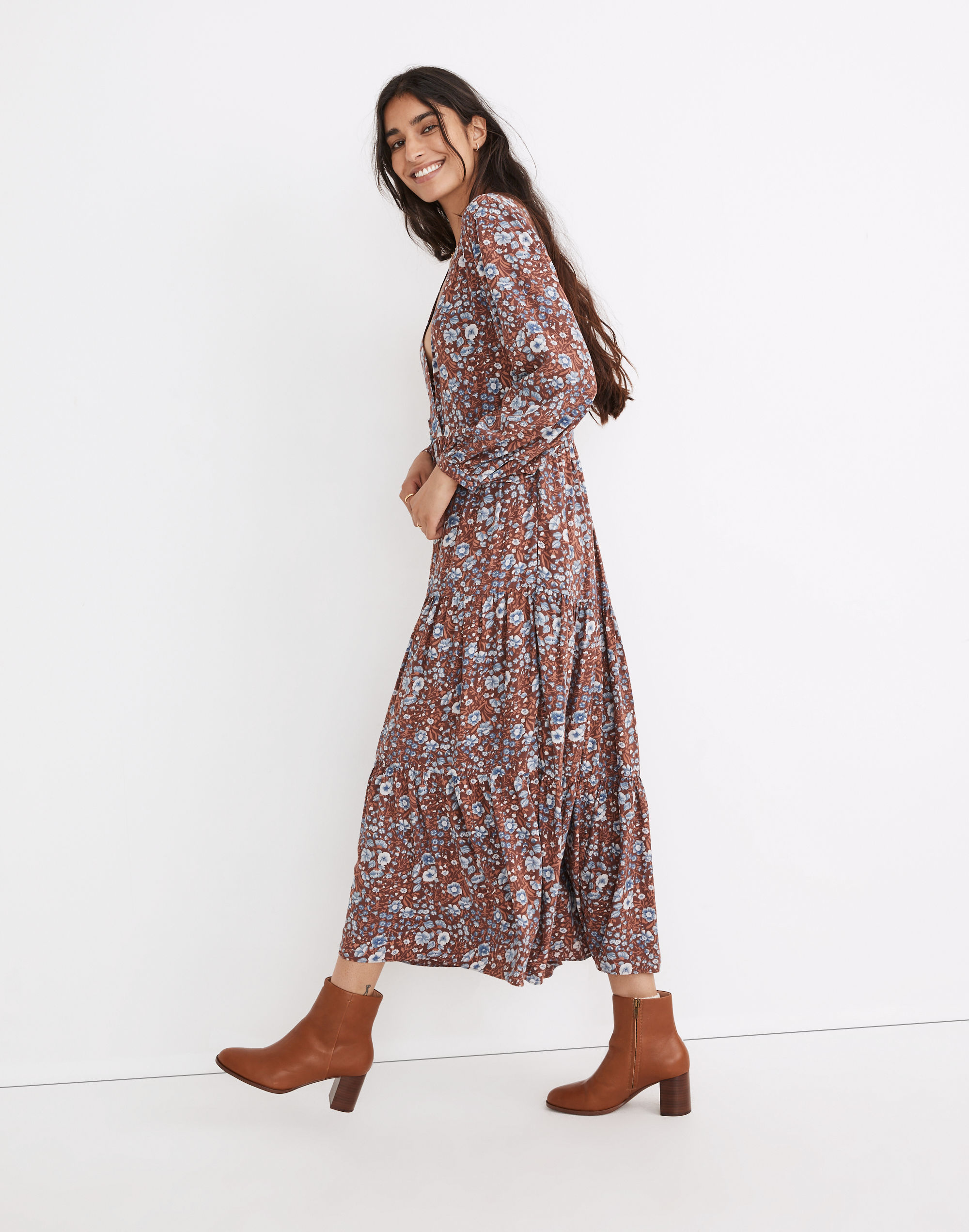 Challis Wrap Midi Dress in Woodland Floral