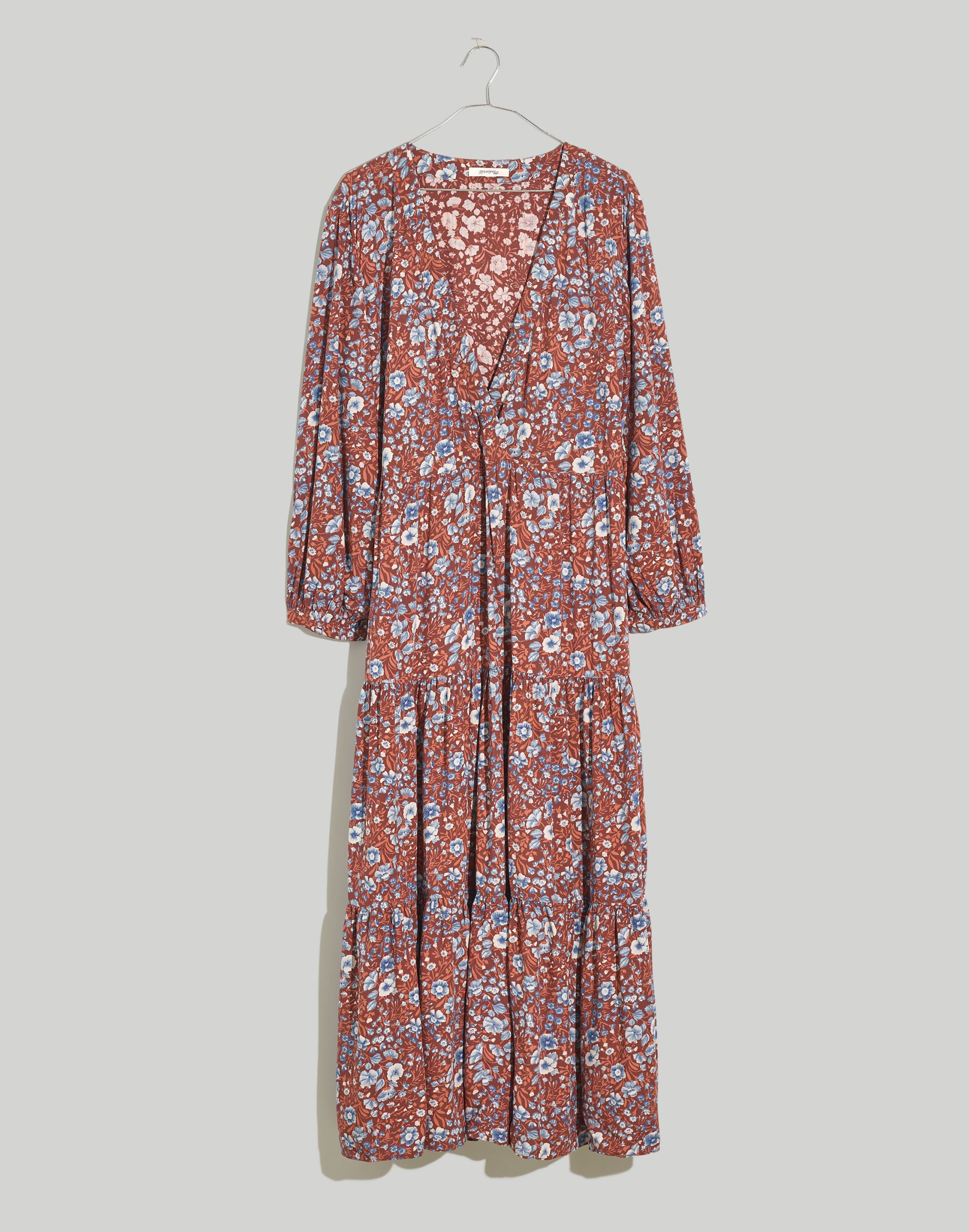 Challis Wrap Midi Dress in Woodland Floral in dark merlot image 5
