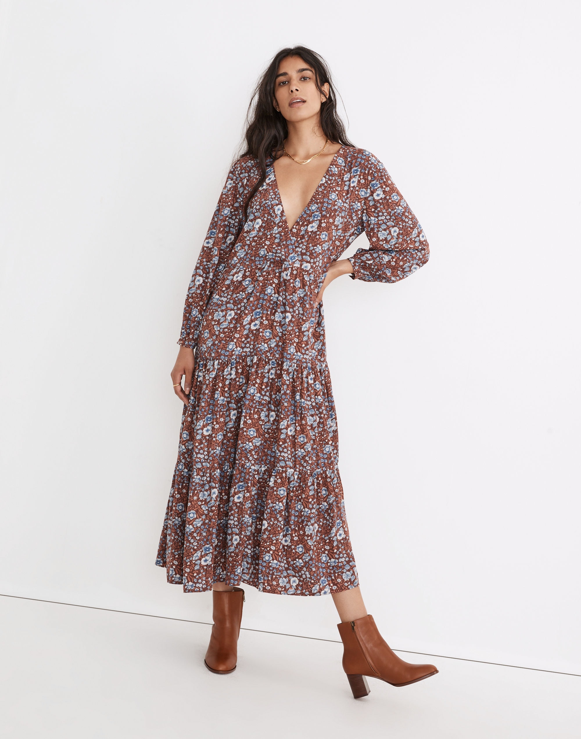 Challis Wrap Midi Dress in Woodland Floral