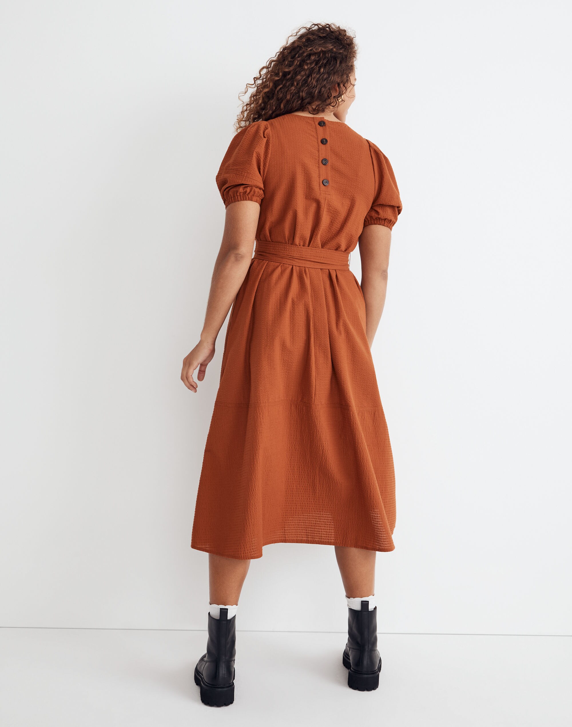Seersucker Belted Midi Dress