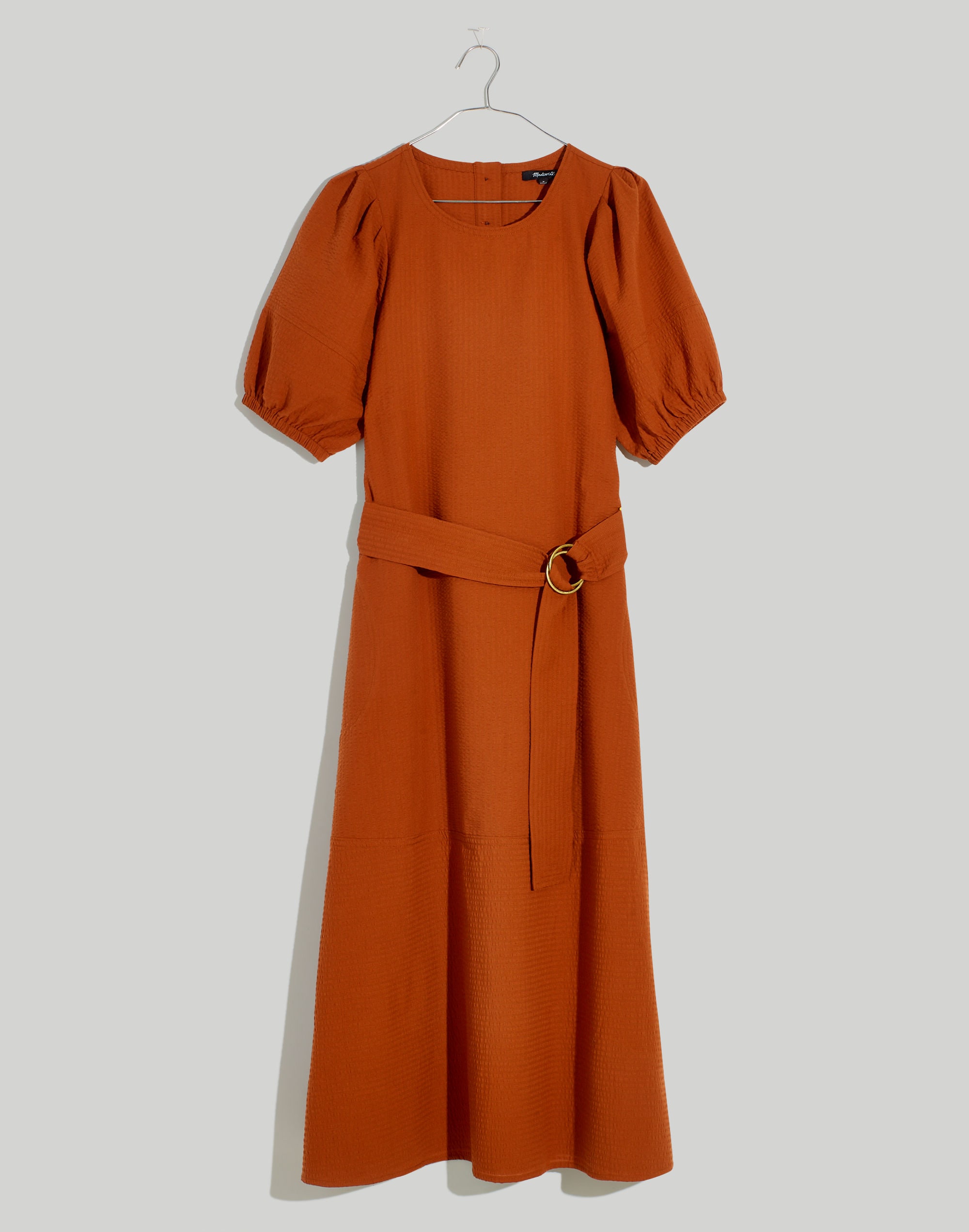 Seersucker Belted Midi Dress