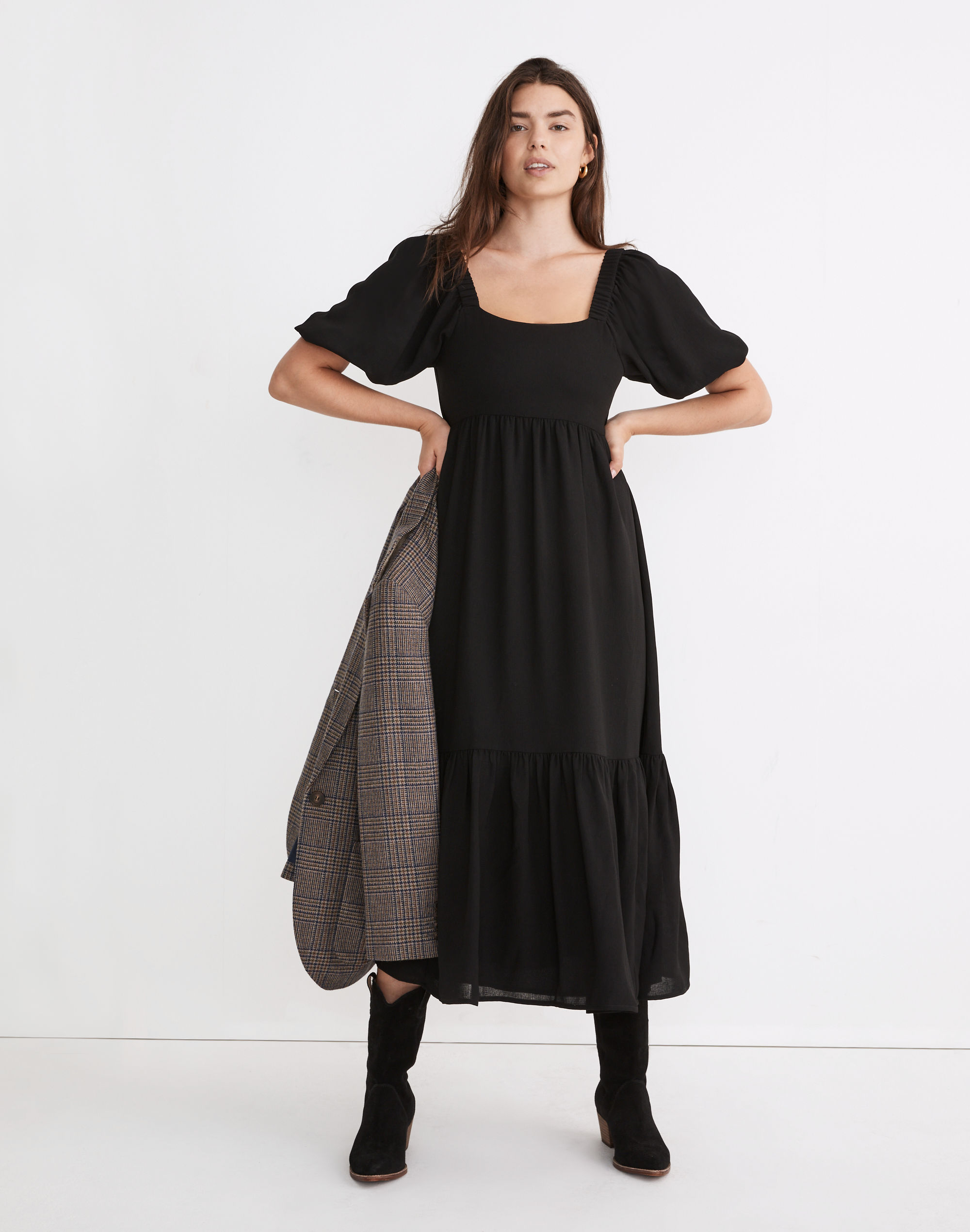 crinkle tie-back midi dress