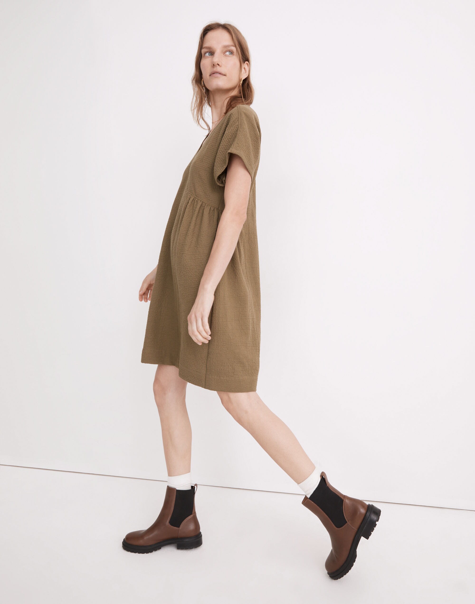 Crinkle Gauze Dolman-Sleeve Mini Dress