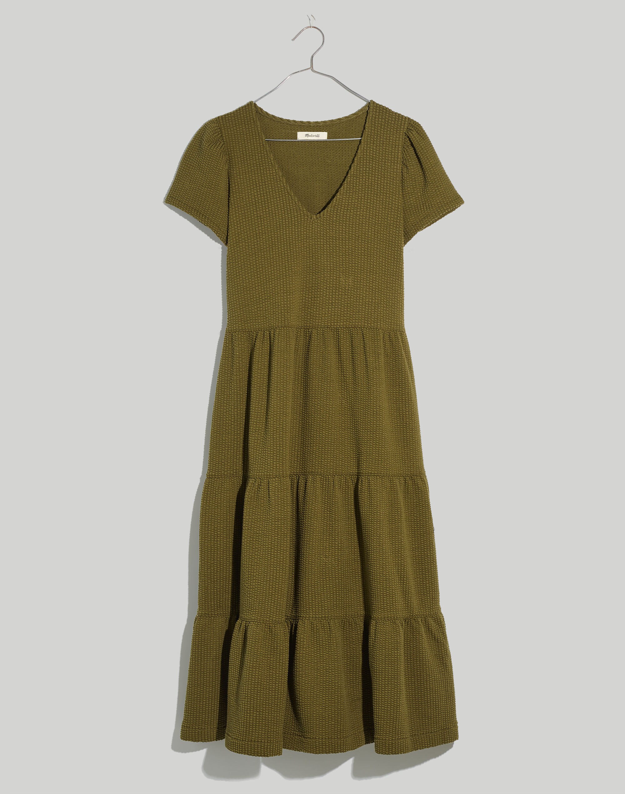 Seersucker V-Neck Midi Dress