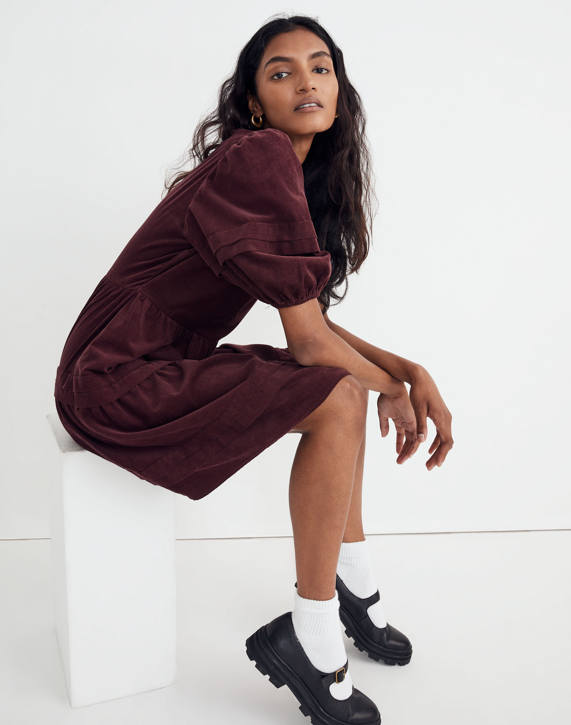 Corduroy Tiered Mini Dress