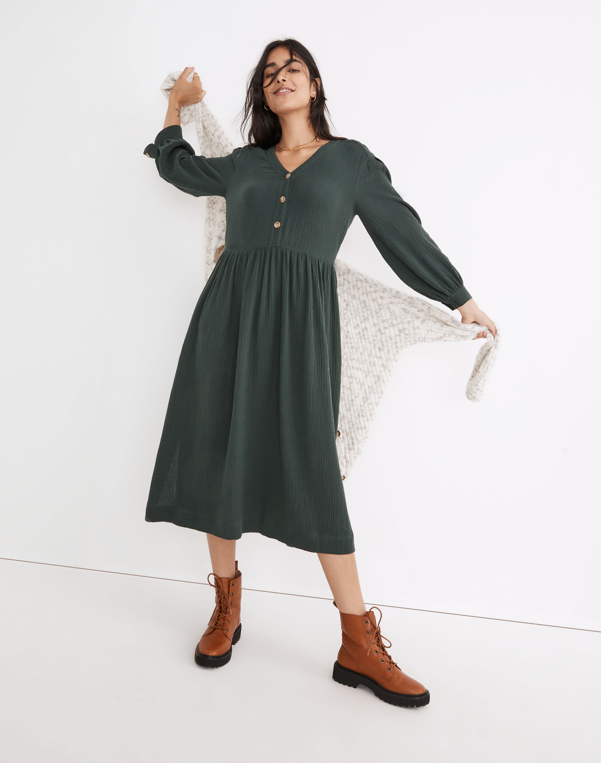 Lightspun Button-Front Midi Dress