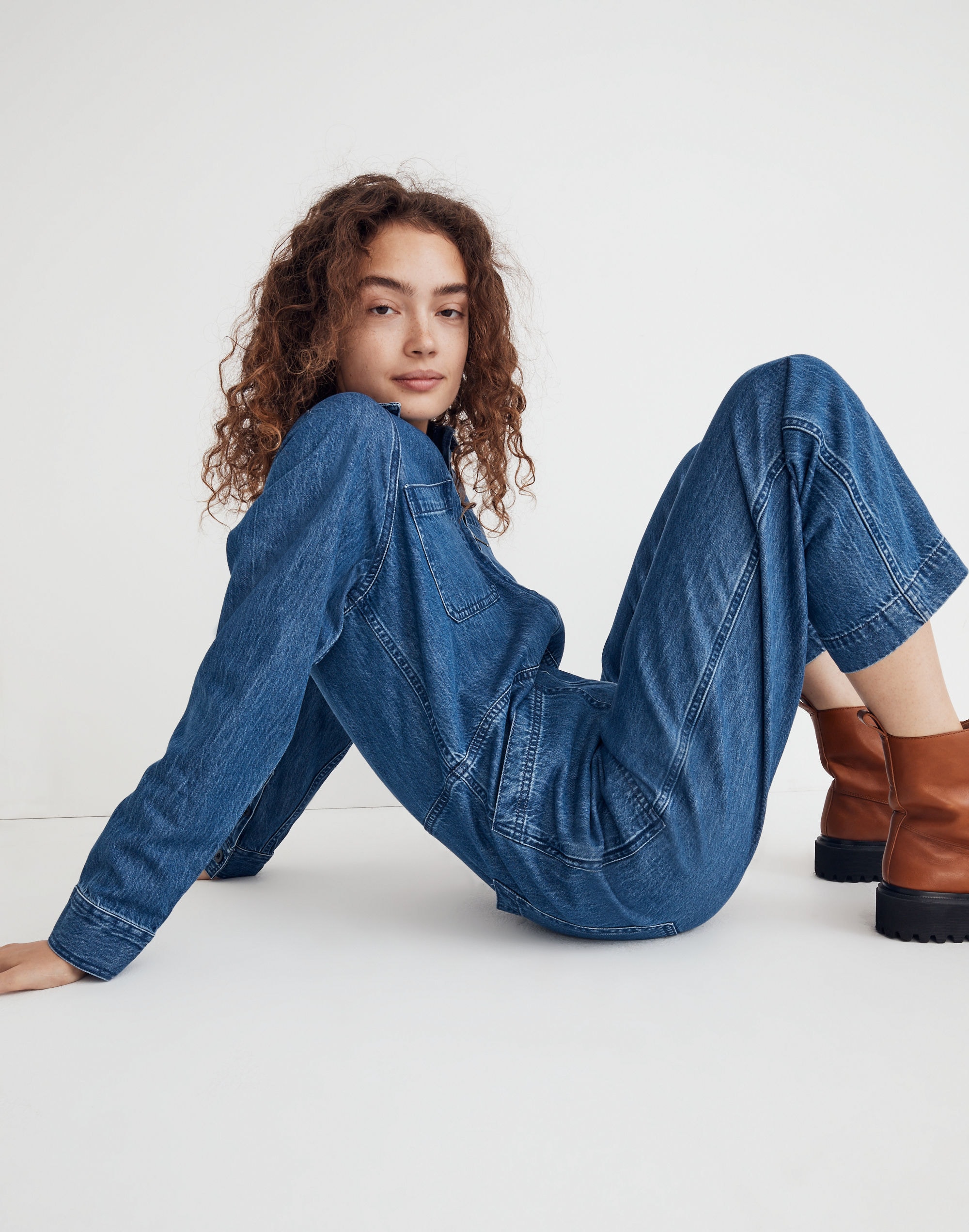Garment-Dyed Denim Crop Coverall Jumpsuit