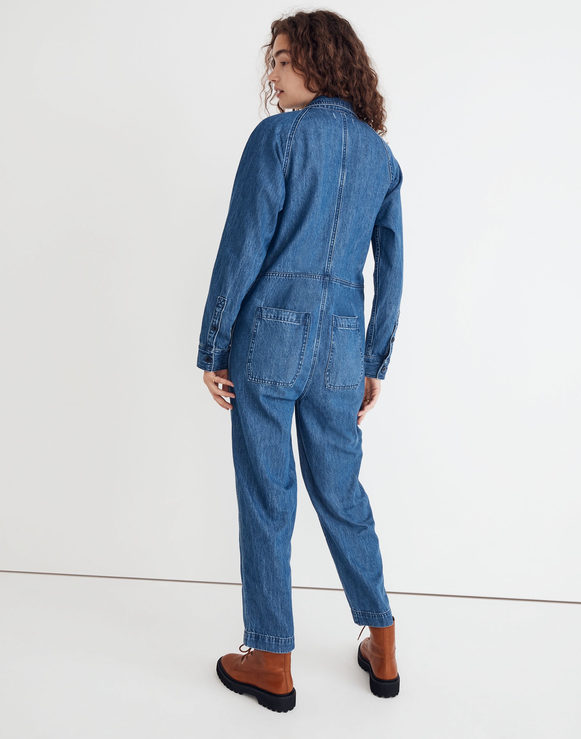 Garment-Dyed Denim Crop Coverall Jumpsuit