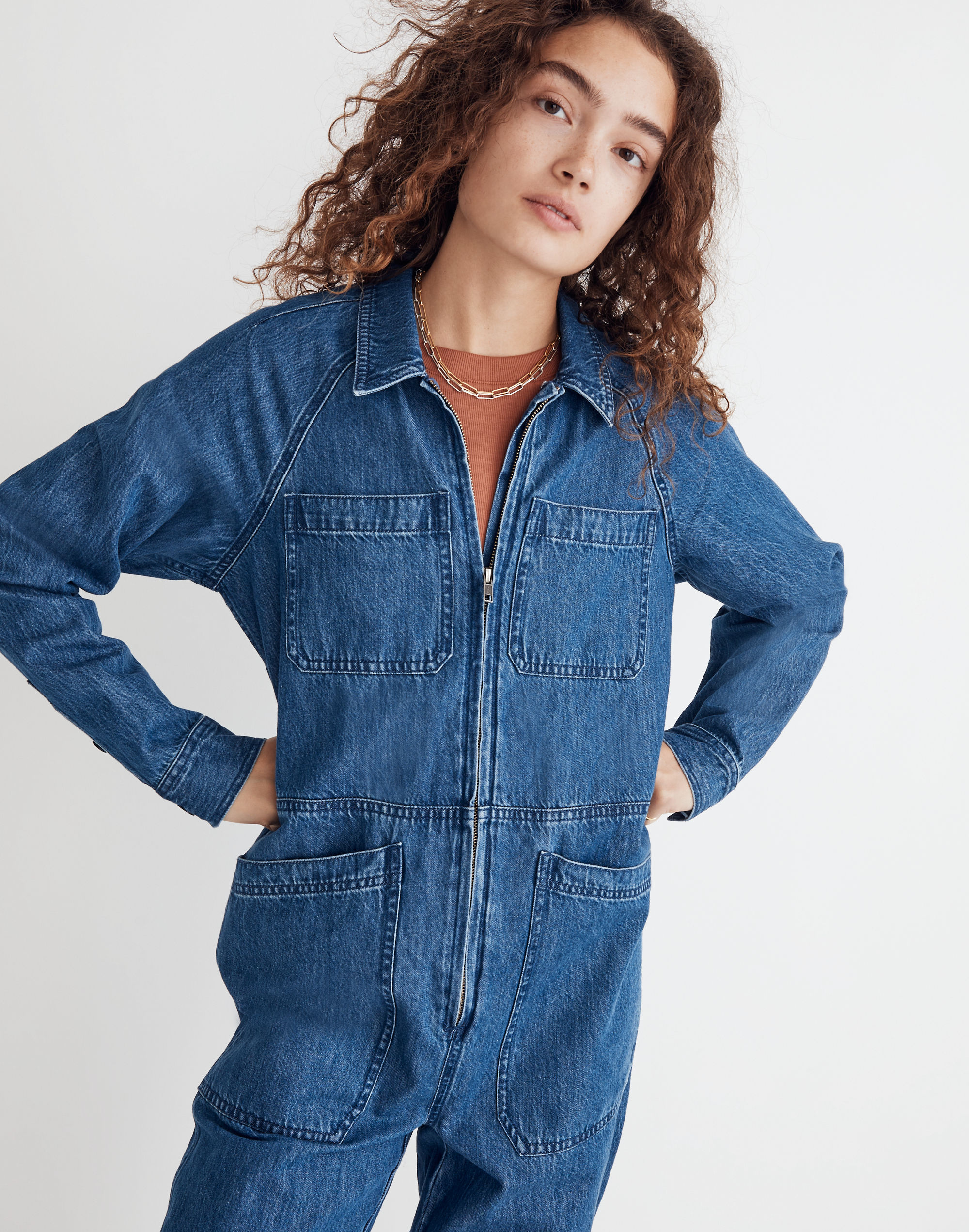 Garment-Dyed Denim Crop Coverall Jumpsuit