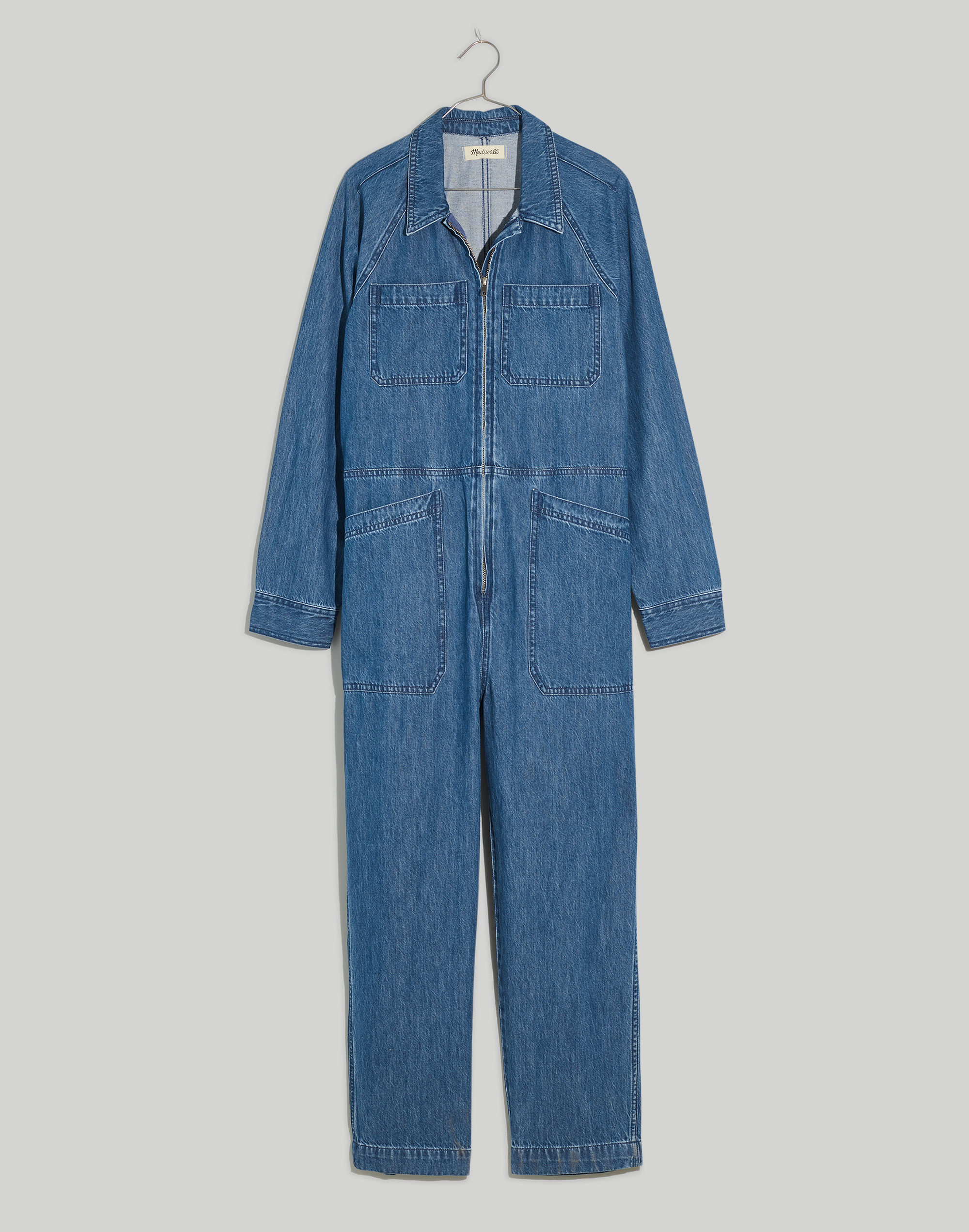 Garment-Dyed Denim Crop Coverall Jumpsuit