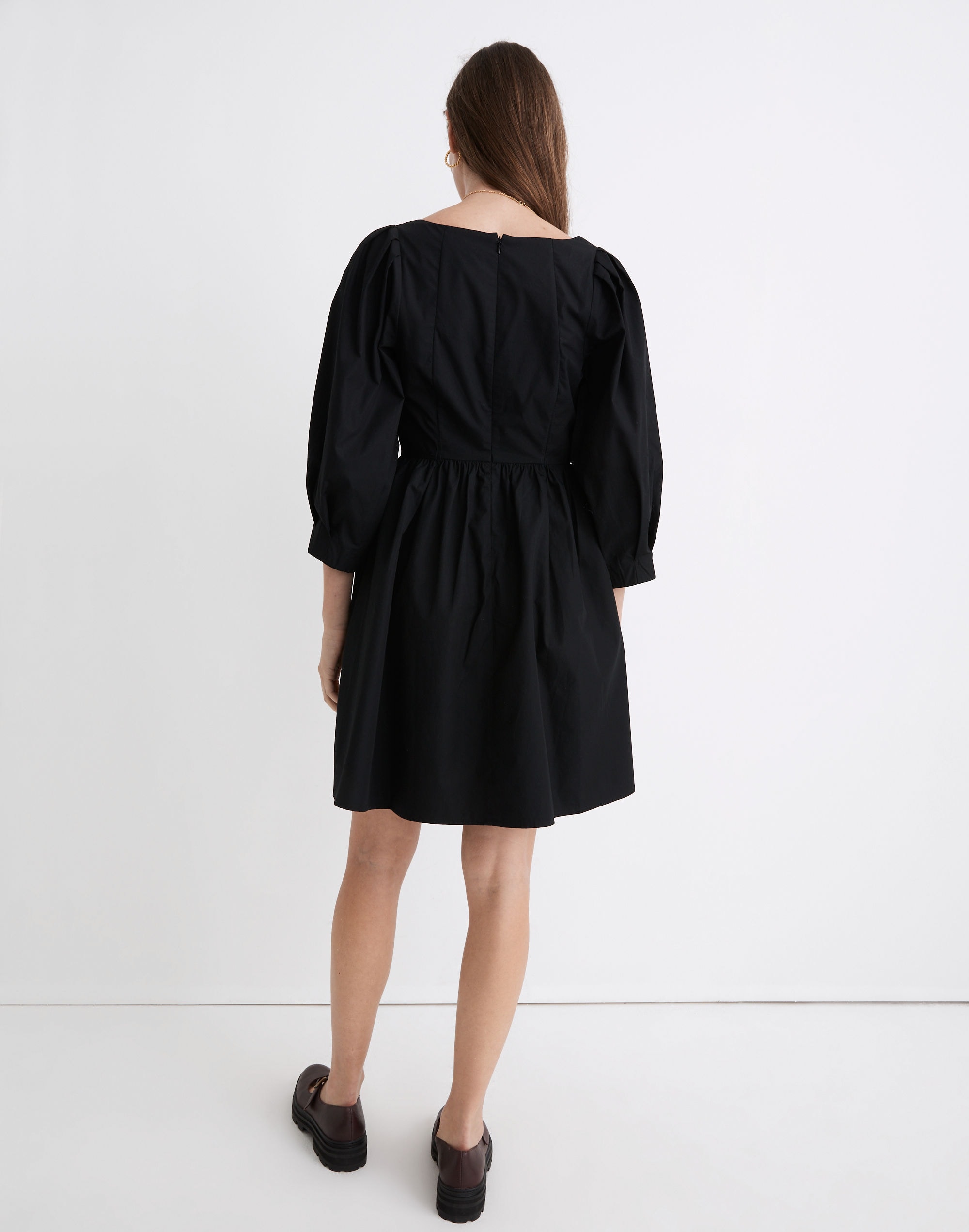 Poplin Puff-Sleeve Mini Dress