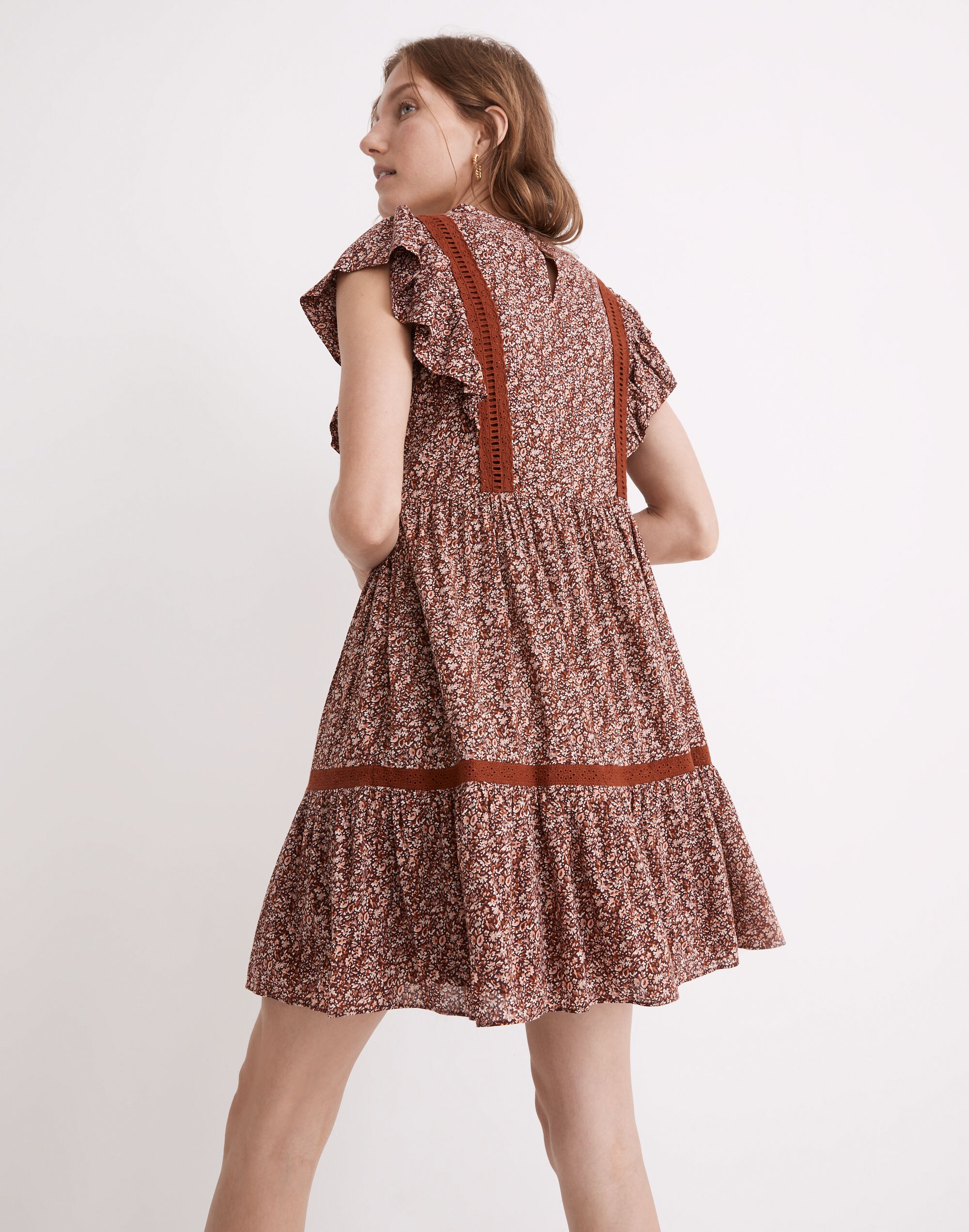 Flutter-Sleeve Mini Dress in Cottage Garden