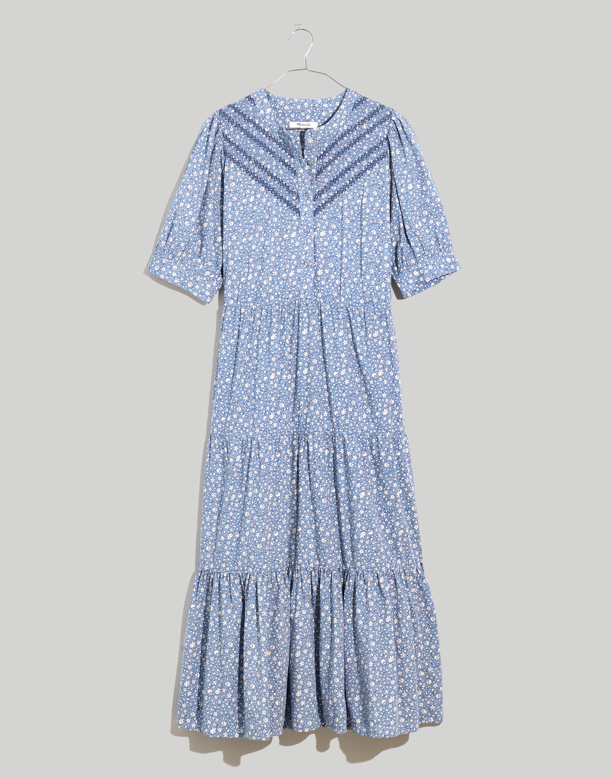 Embroidered Puff-Sleeve Midi Dress in Cottage Garden