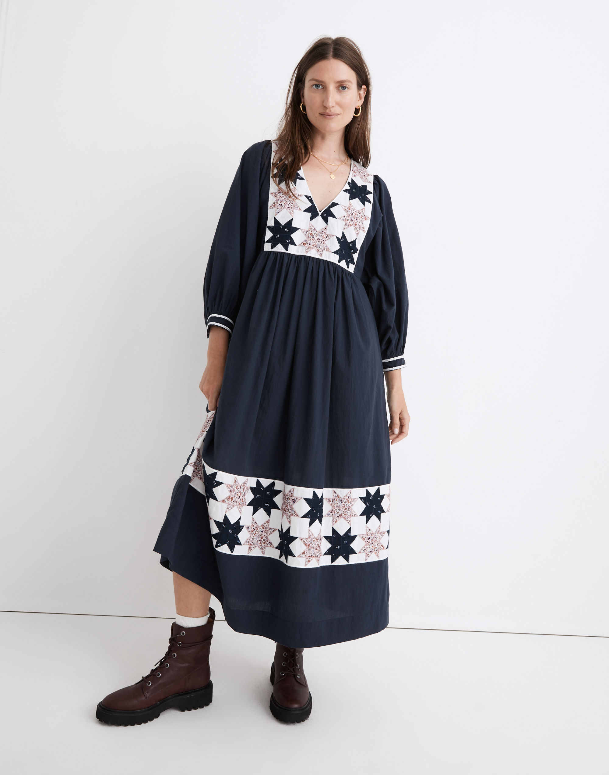 quilted patchwork midi dress