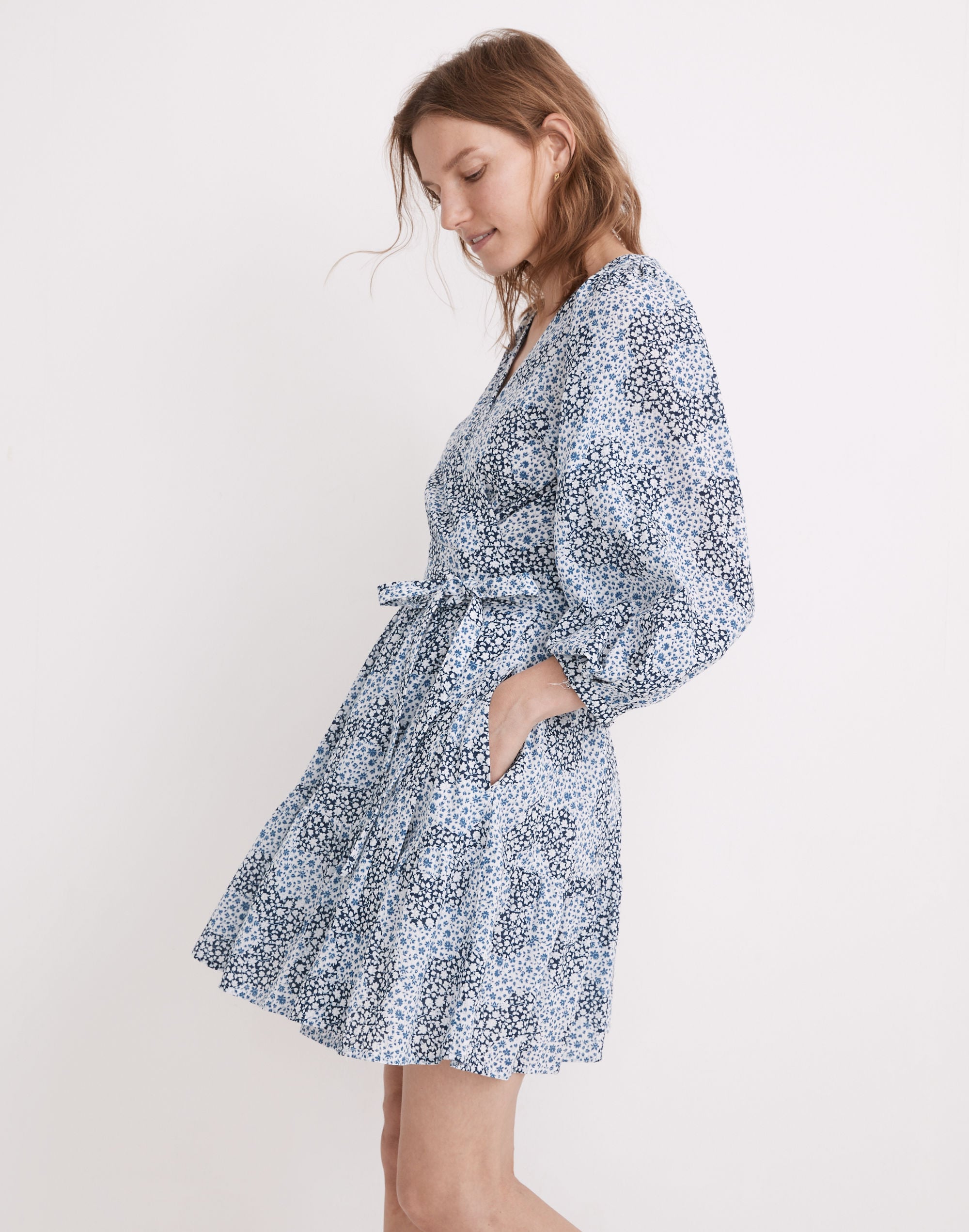 Crinkle Wrap Mini Dress in Quilted Floral