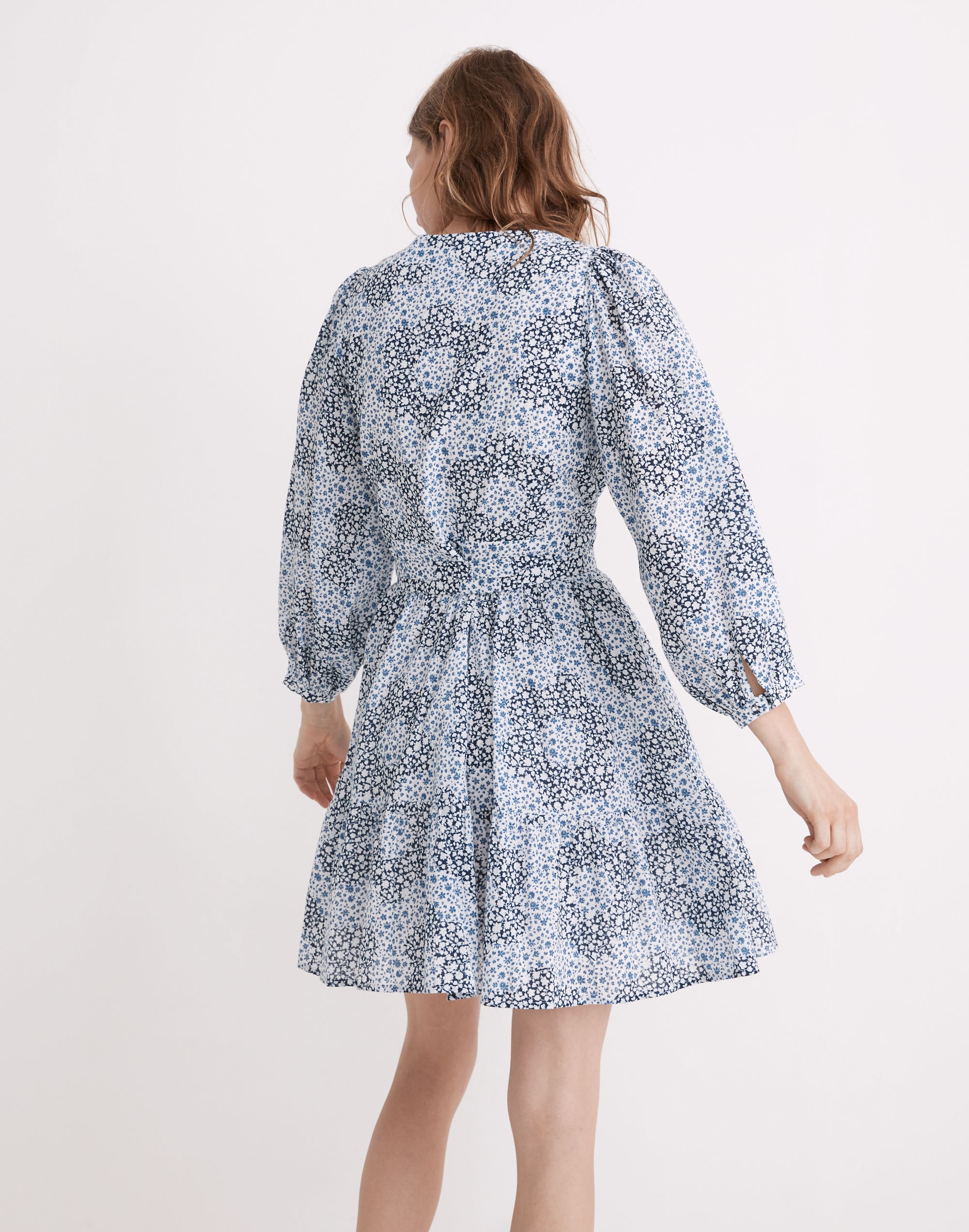 Crinkle Wrap Mini Dress in Quilted Floral