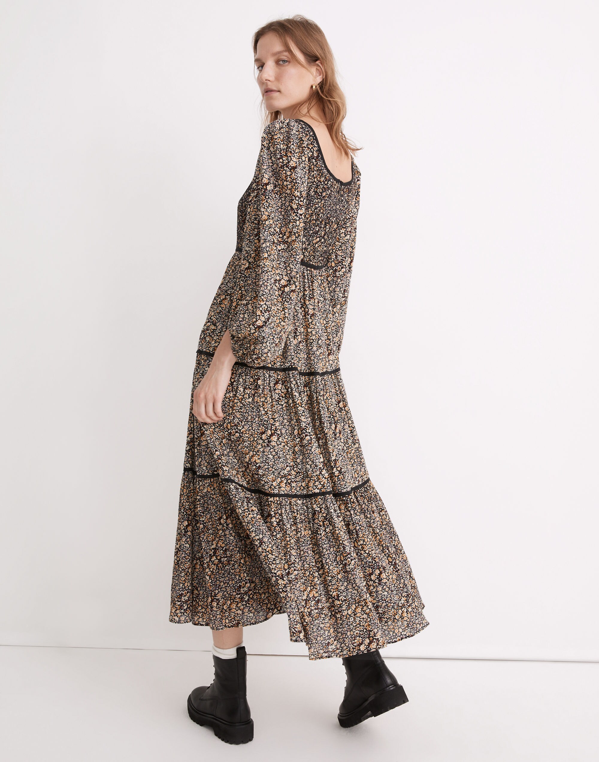 Embroidered Tiered Midi Dress in Cottage Garden