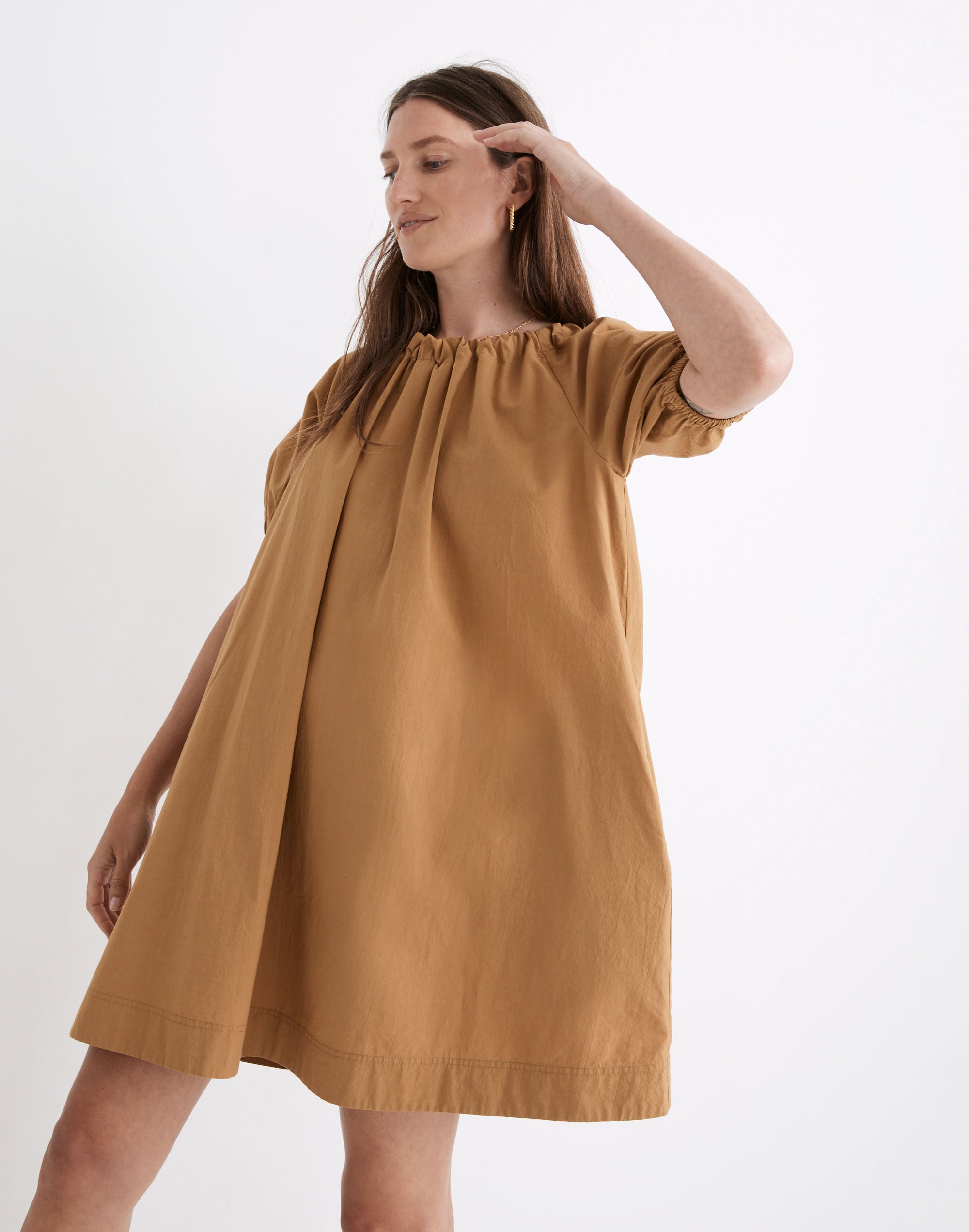 Crinkle Poplin Puff-Sleeve Mini Dress