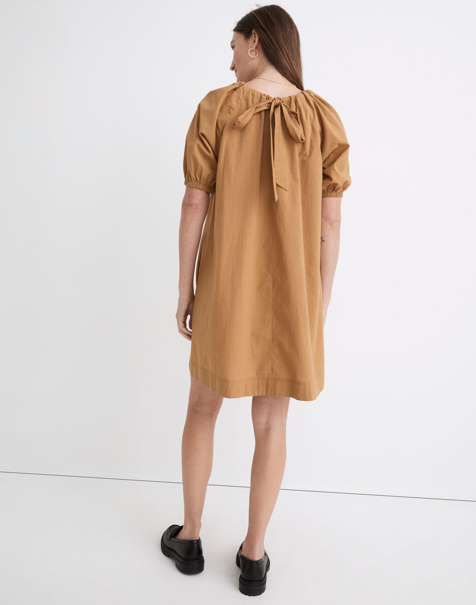 Crinkle Poplin Puff-Sleeve Mini Dress